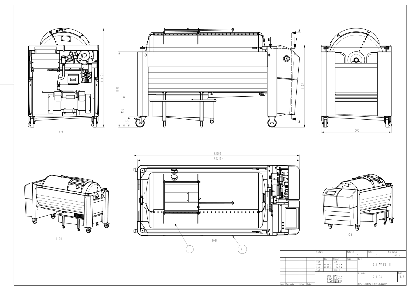 Pneumatic press type PST - closed pressing system, closed drum with internal drain channels