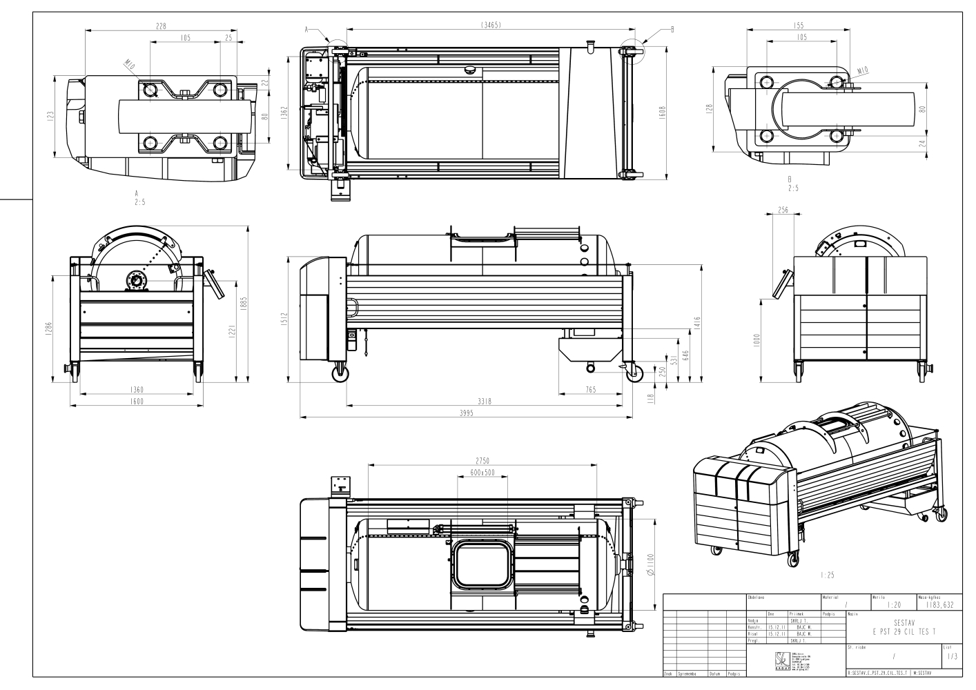 Pneumatic press type PST - closed pressing system, closed drum with internal drain channels