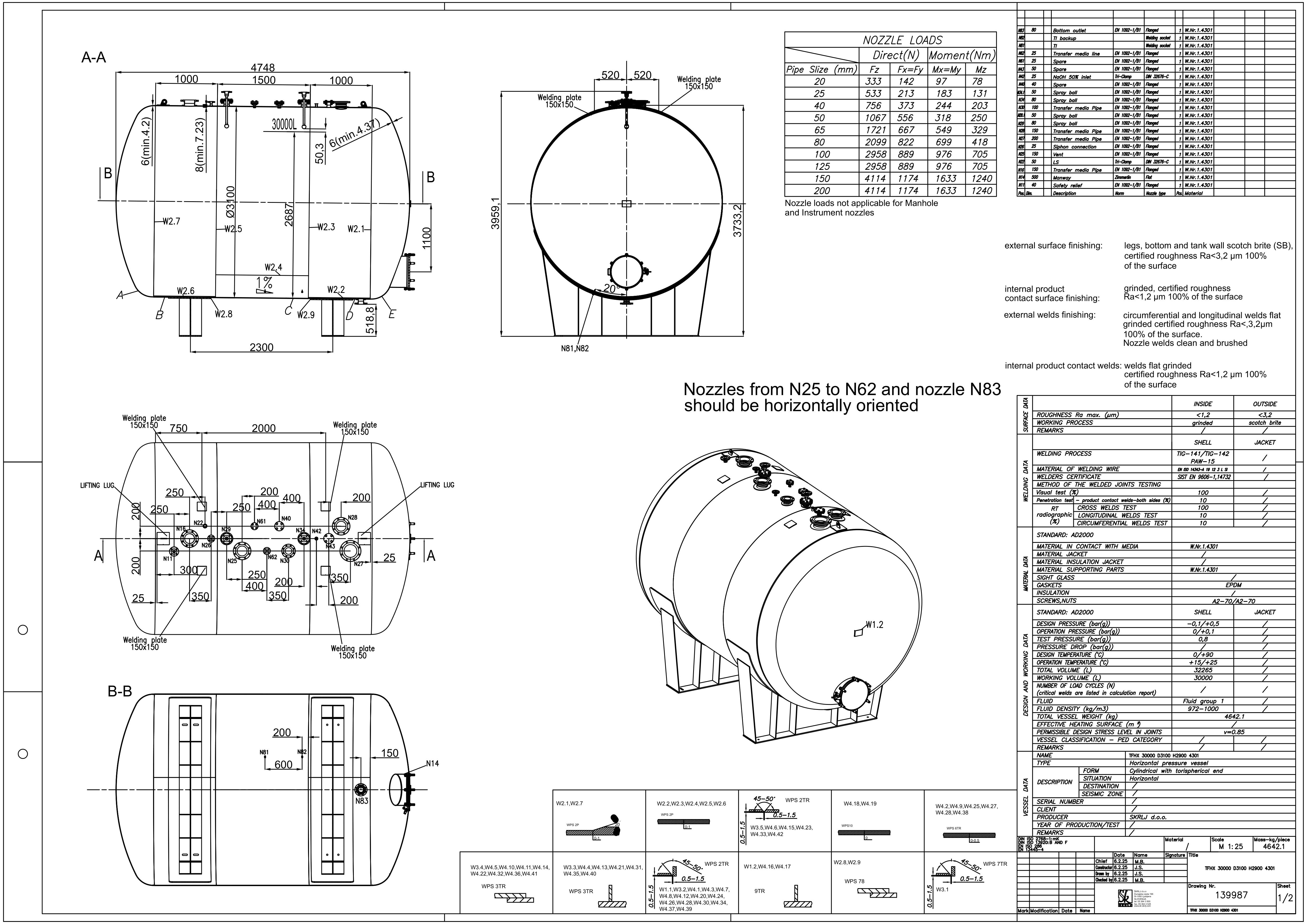 Horizontal vessel