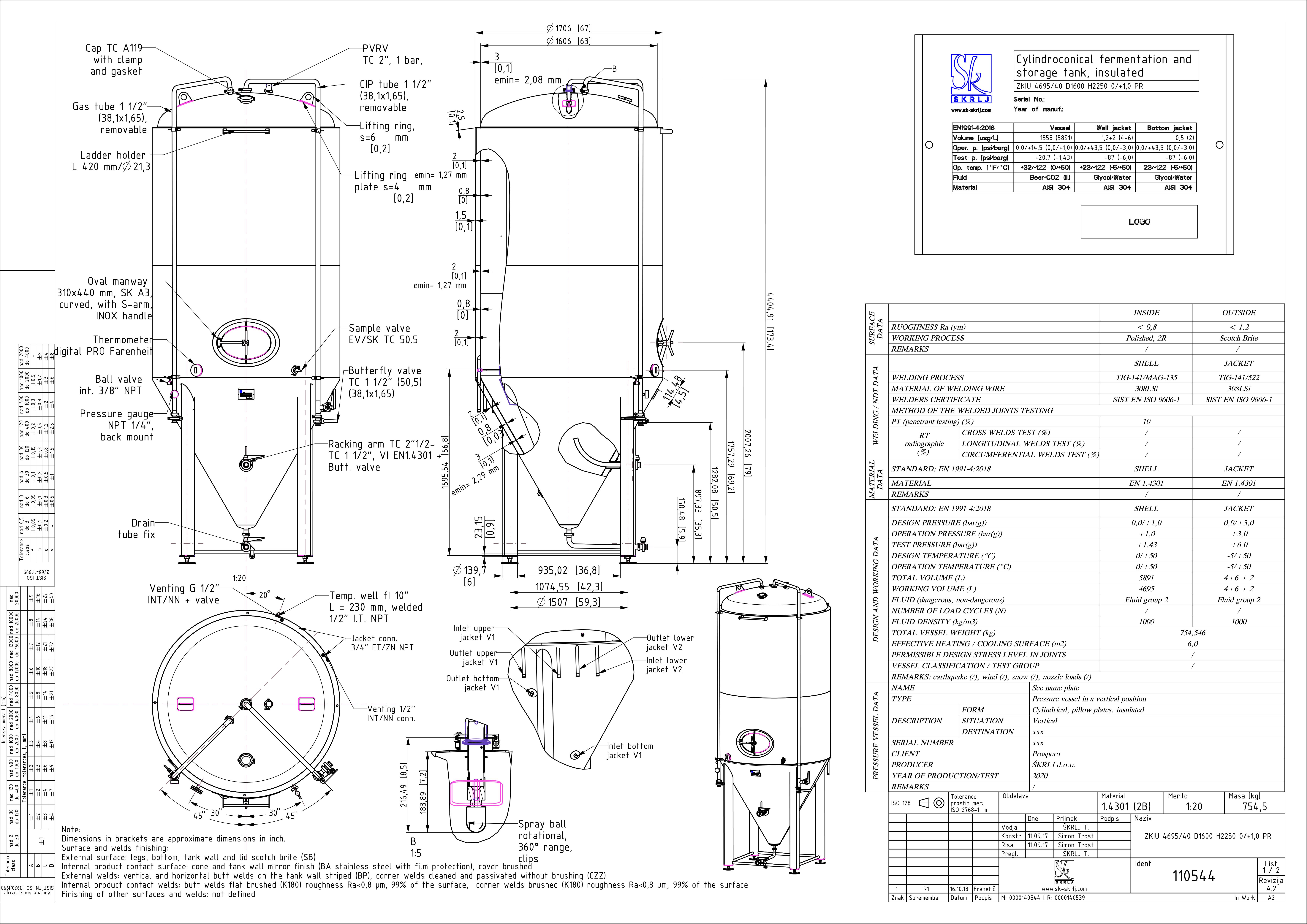 Cylindroconical fermentation and storage tank, insulated