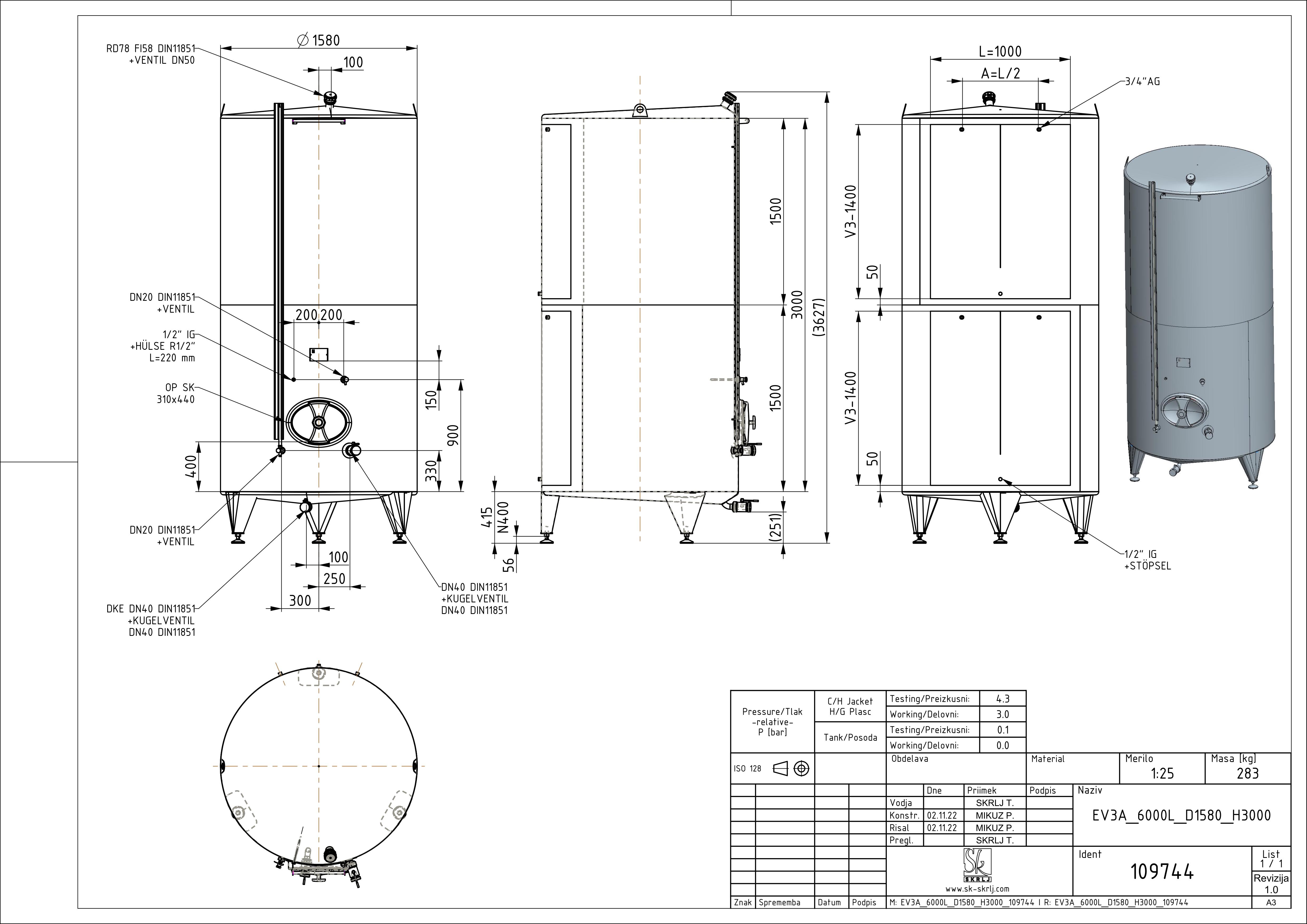 Classic storage tank with double jacket