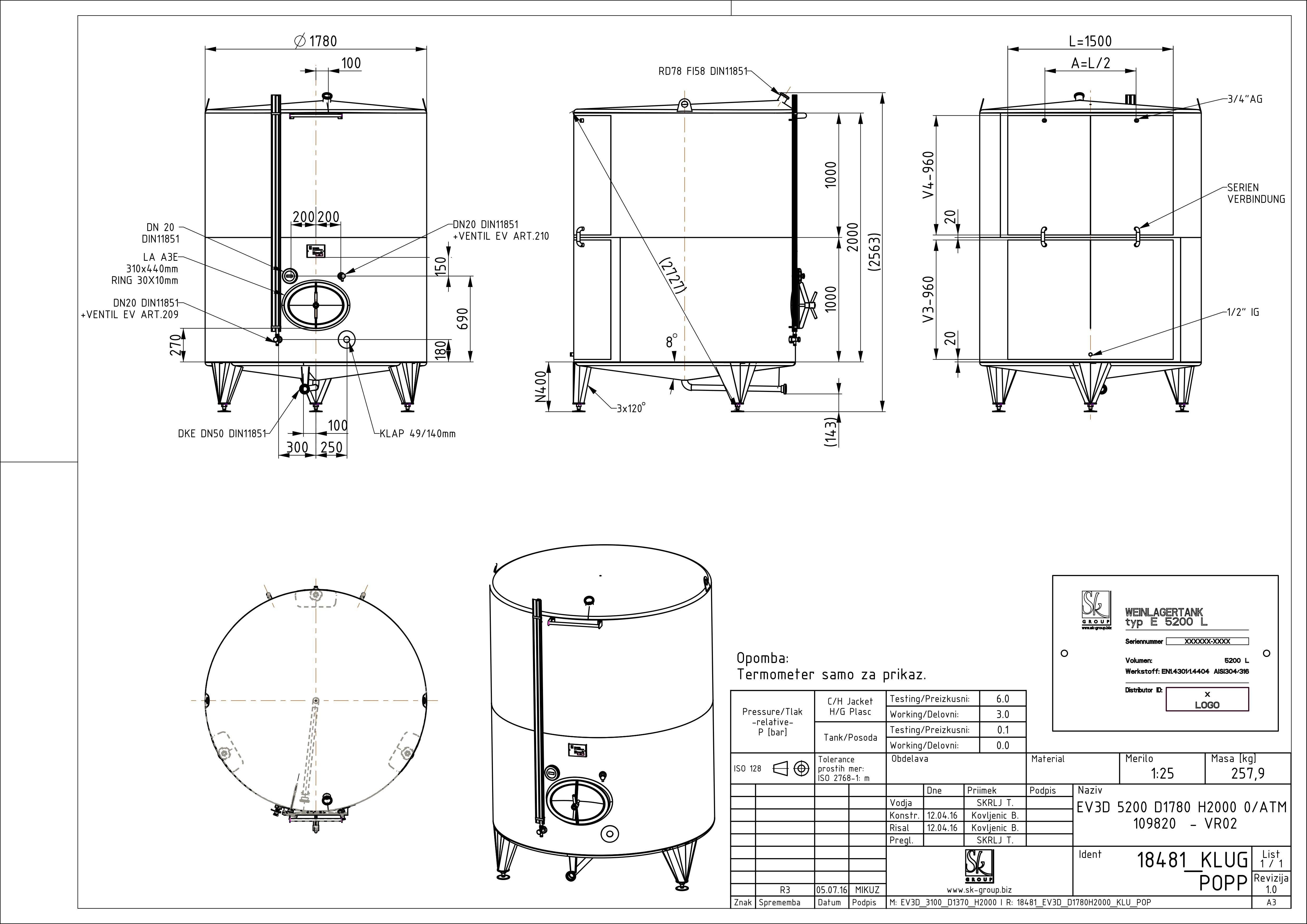 Classic storage tank with double jacket