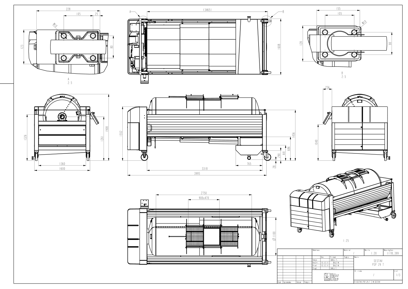 Pneumatic press type PSP - open pressing system, open drum with perforated surface
