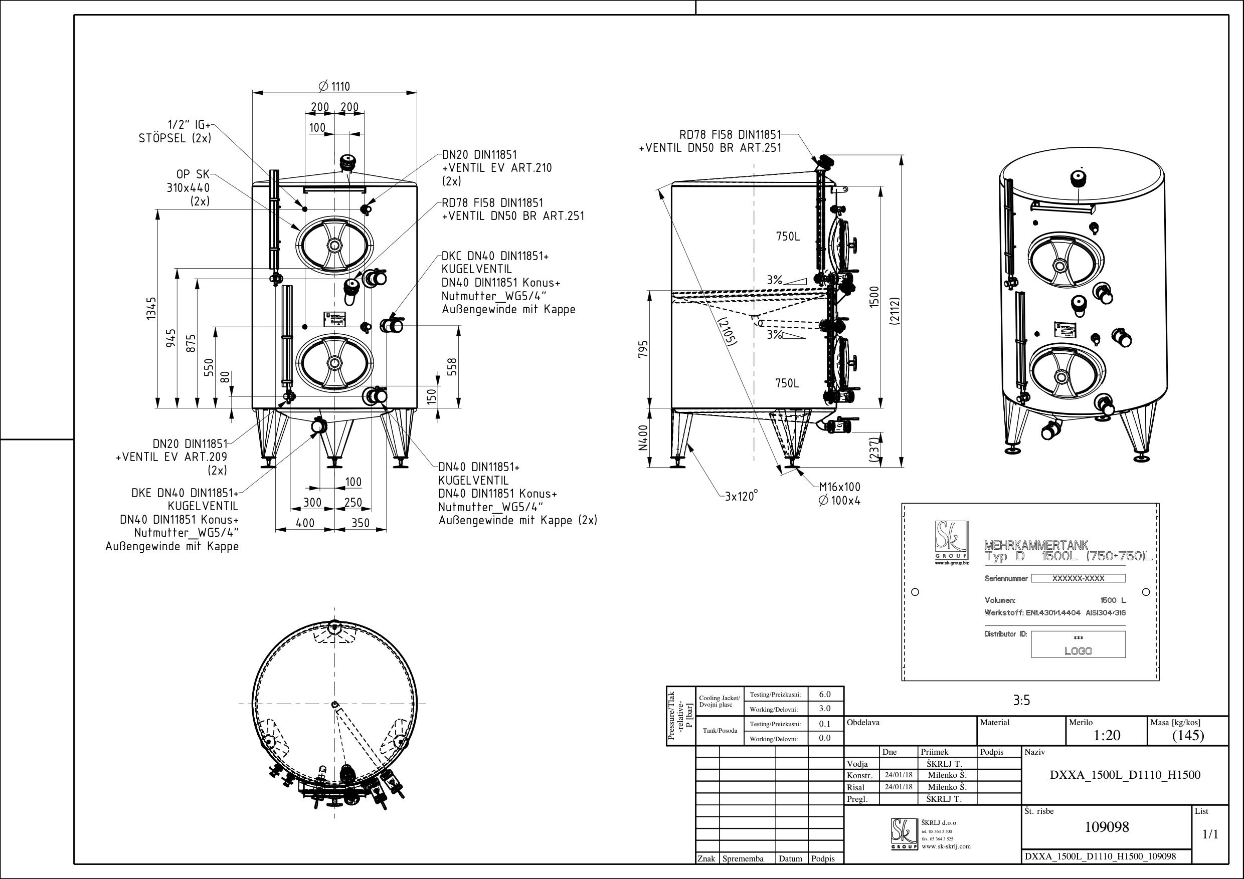 Storage tank with intermediate bottom