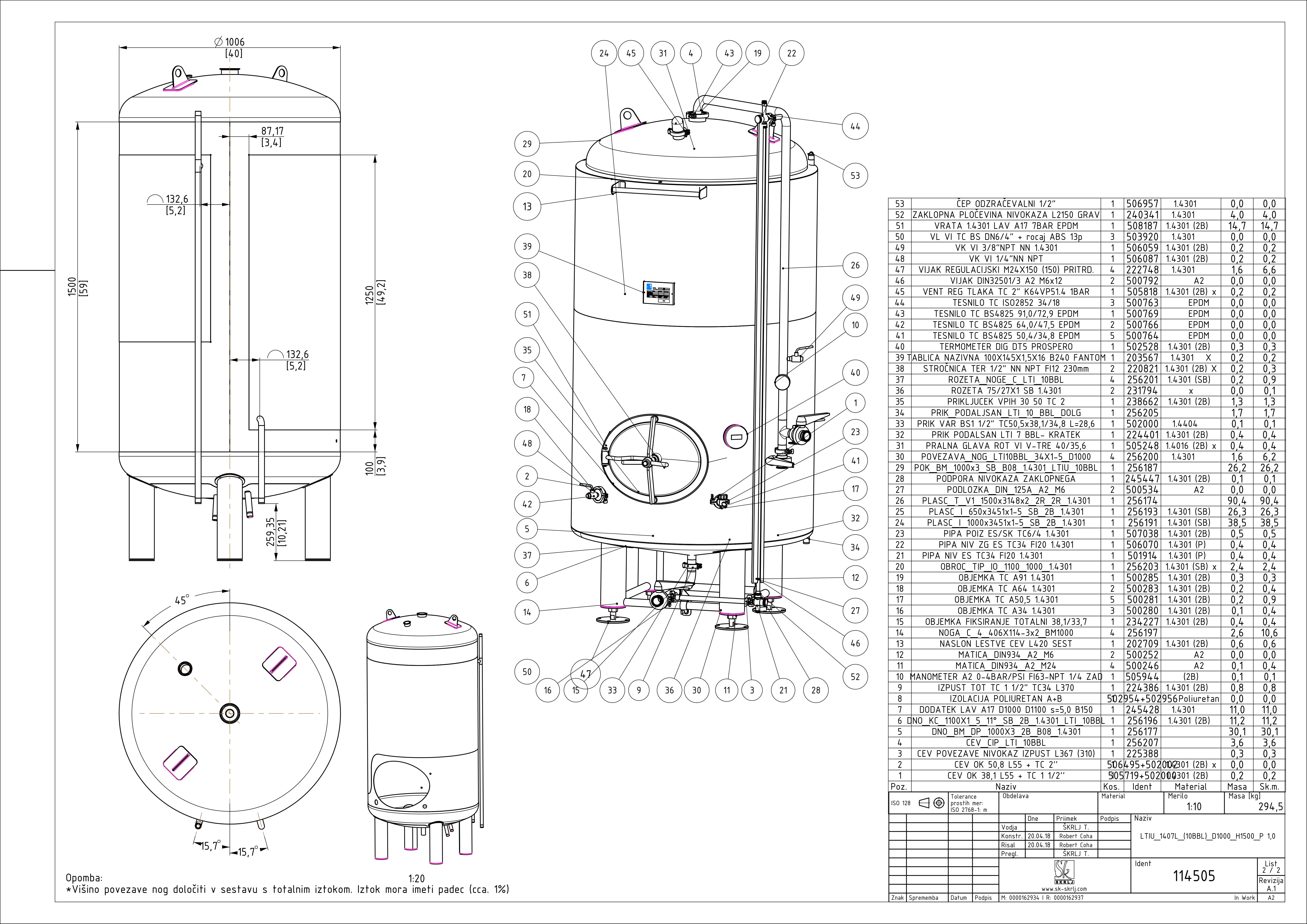 Brite beer tank, insulated