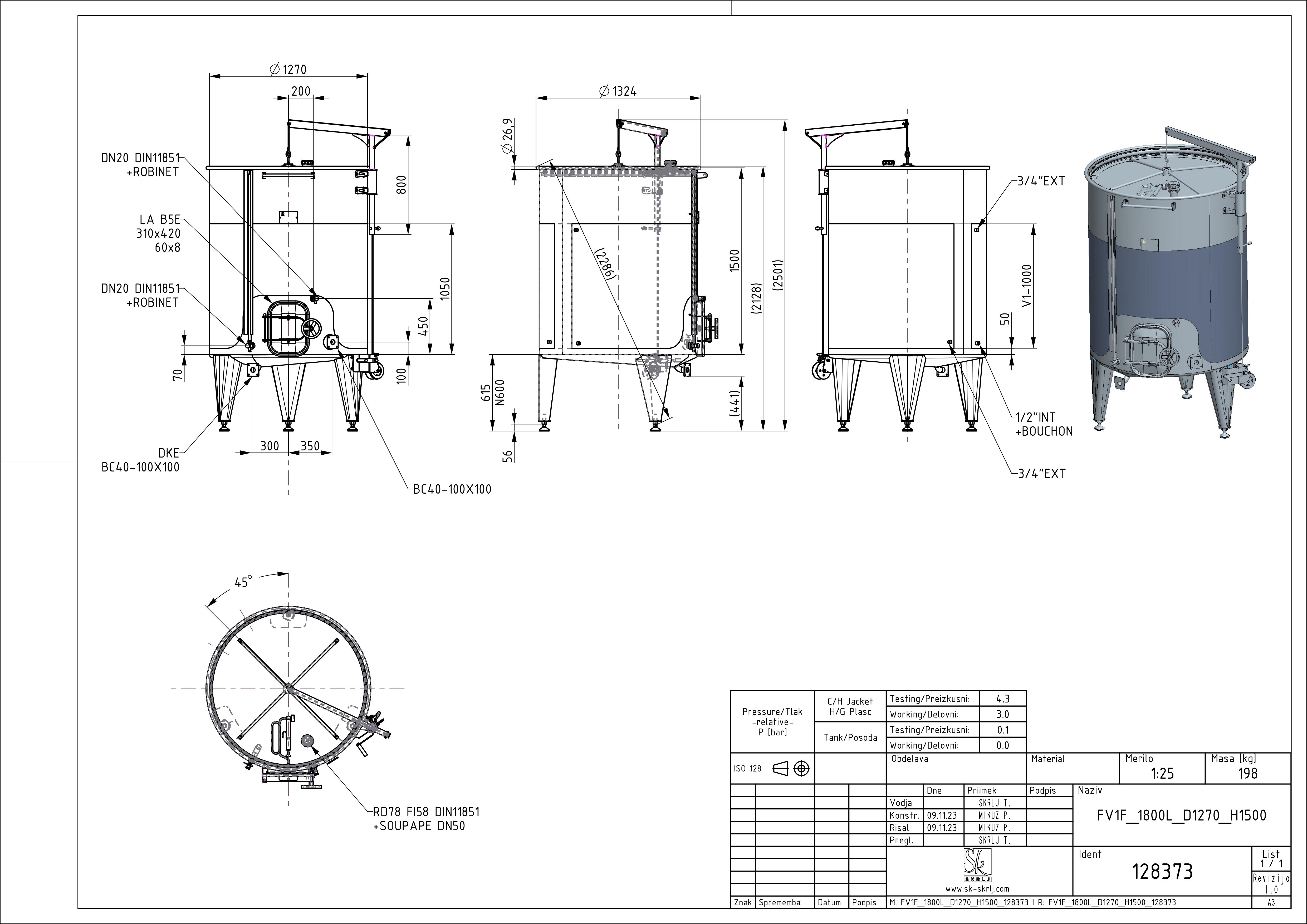 Storage tank with floating lid and double jacket