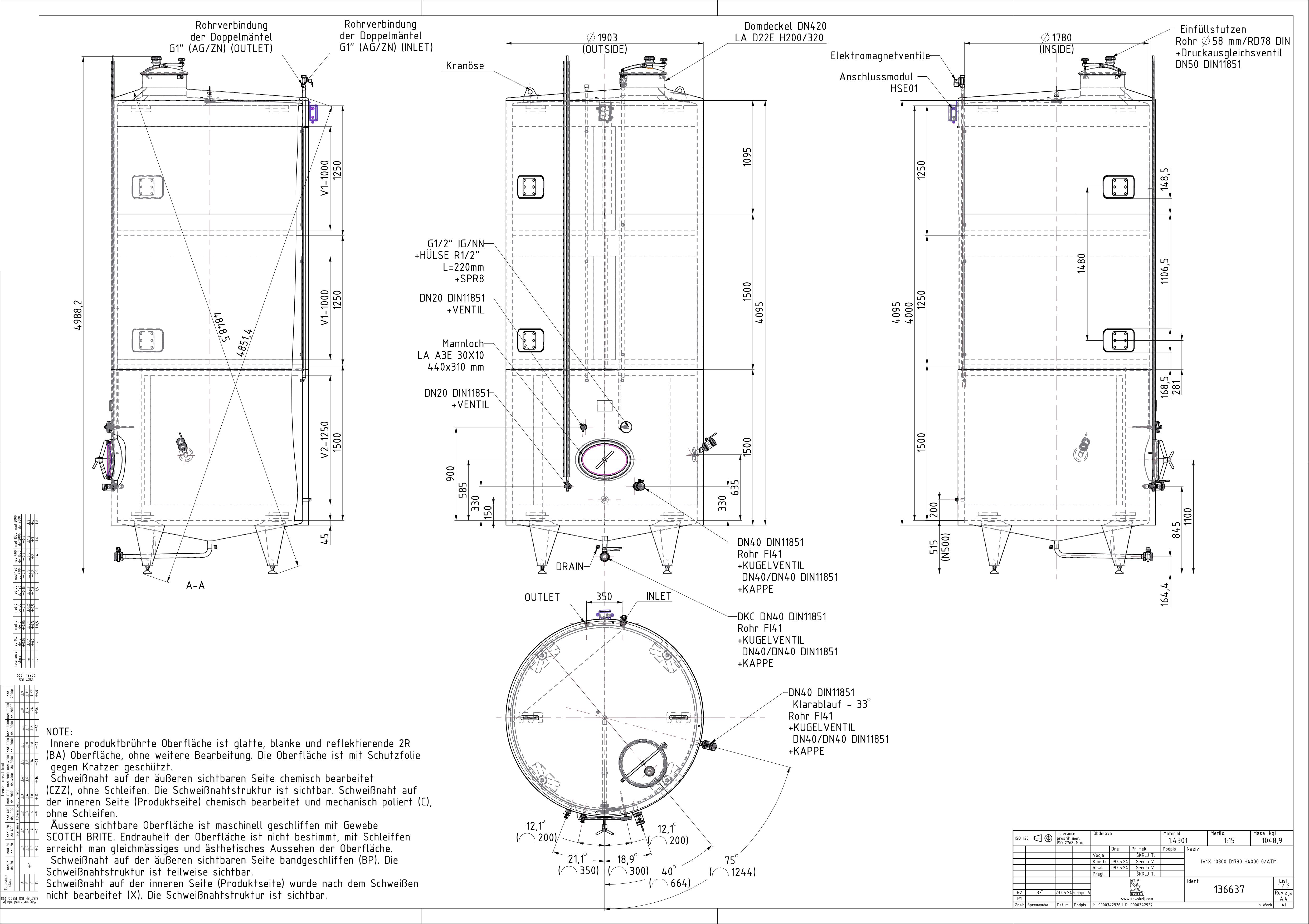 Insulated tank with double jacket