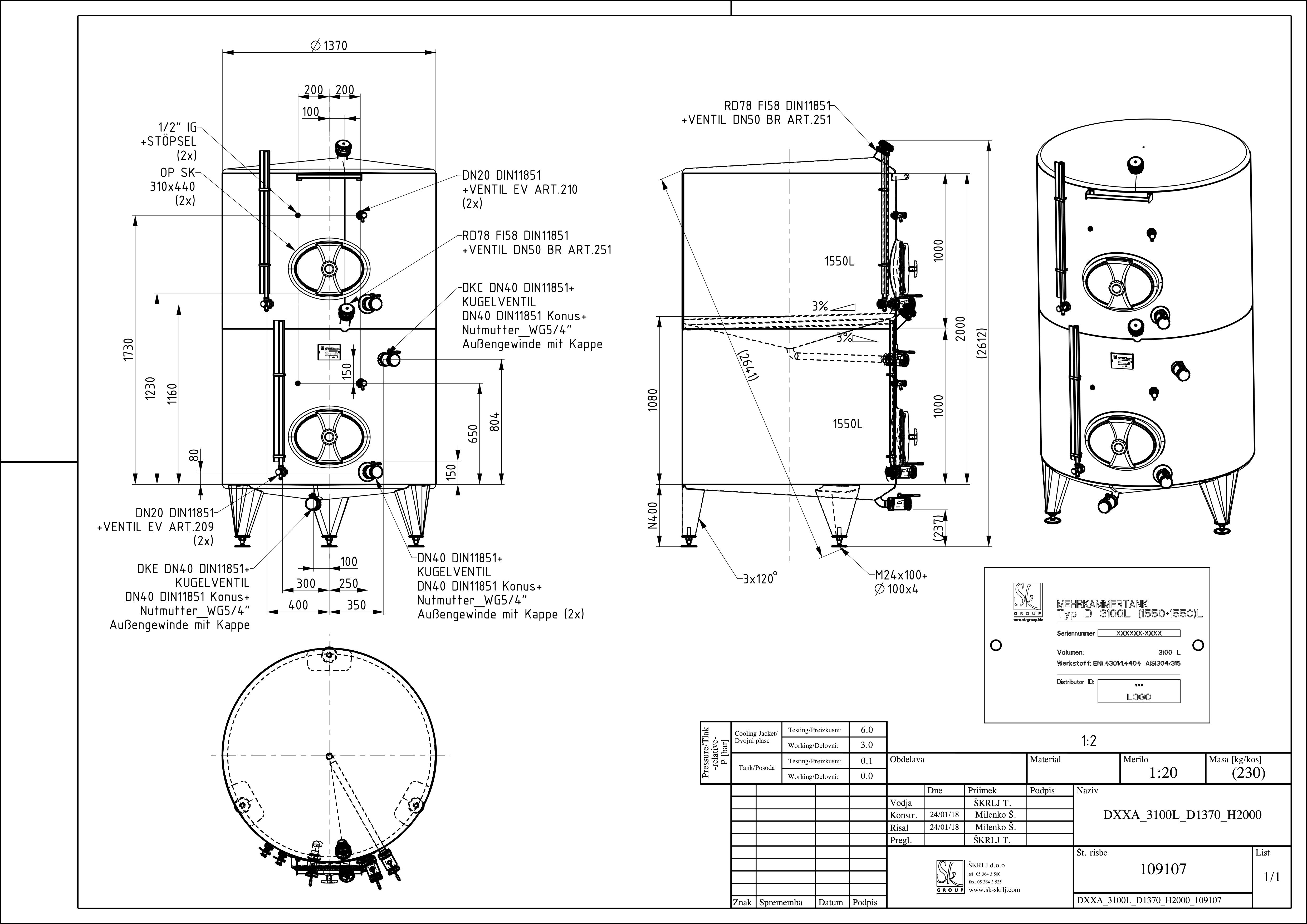 Storage tank with intermediate bottom