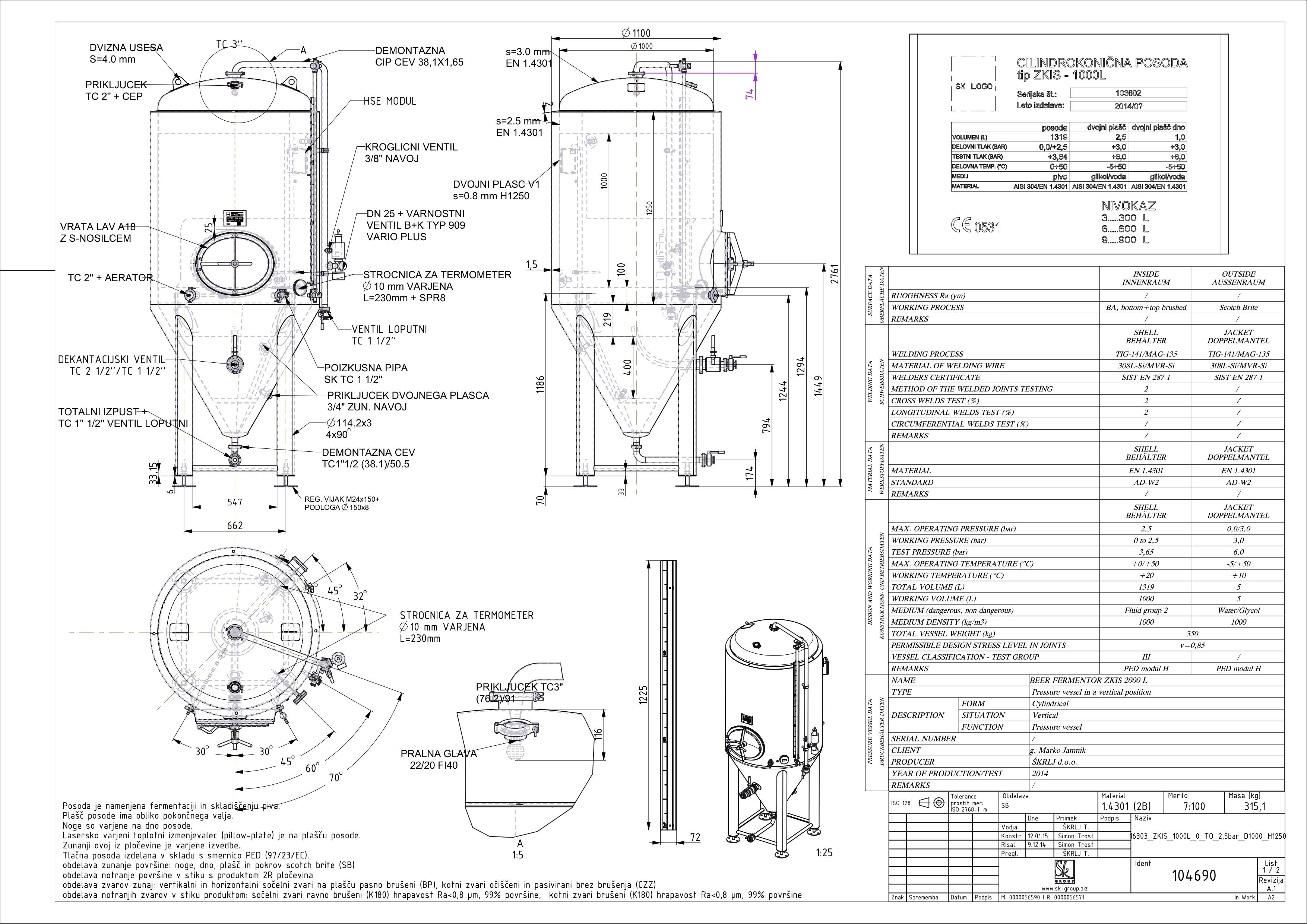 Cylindroconical fermentation and storage tank, insulated