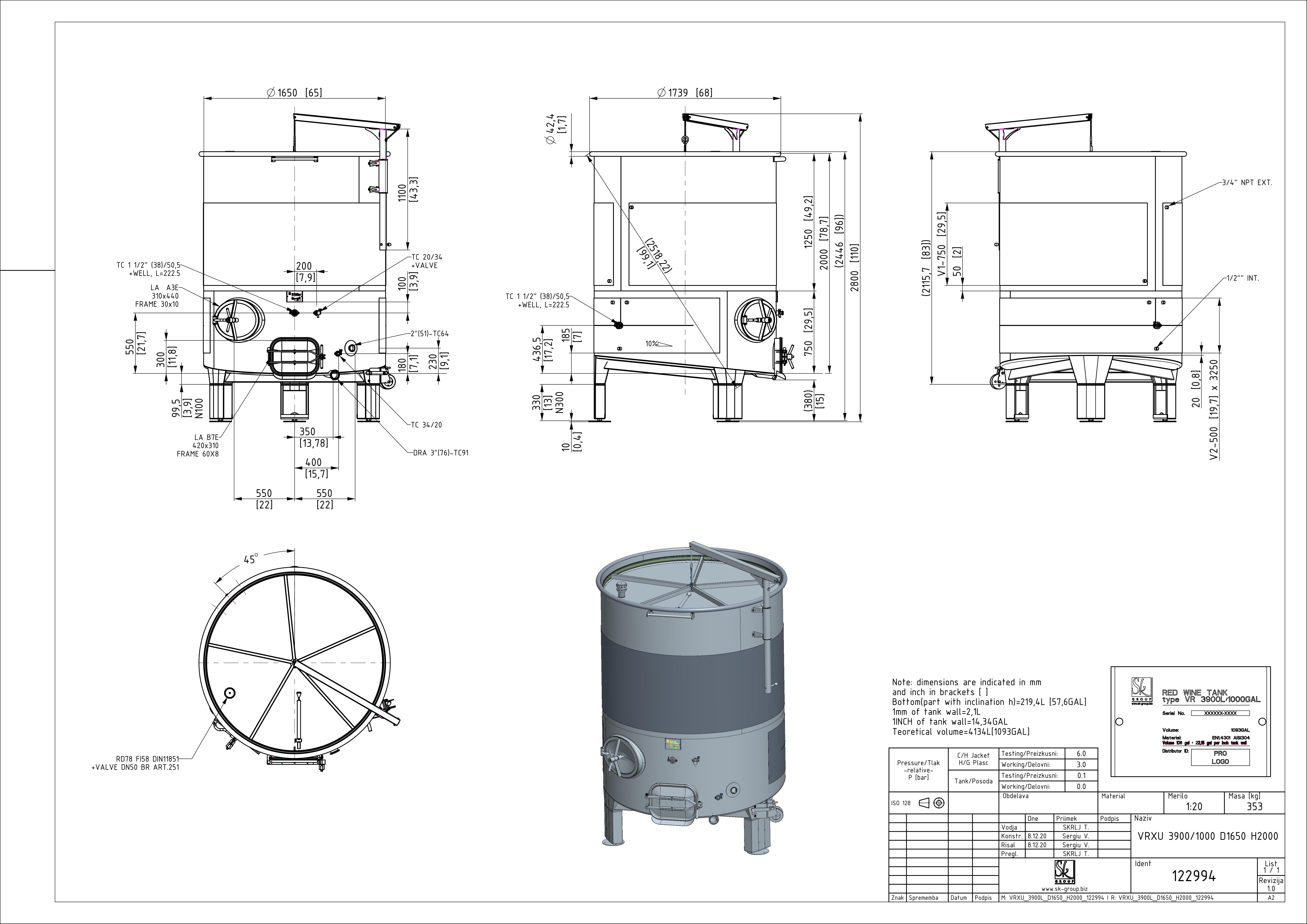 Variable capacity red wine tank