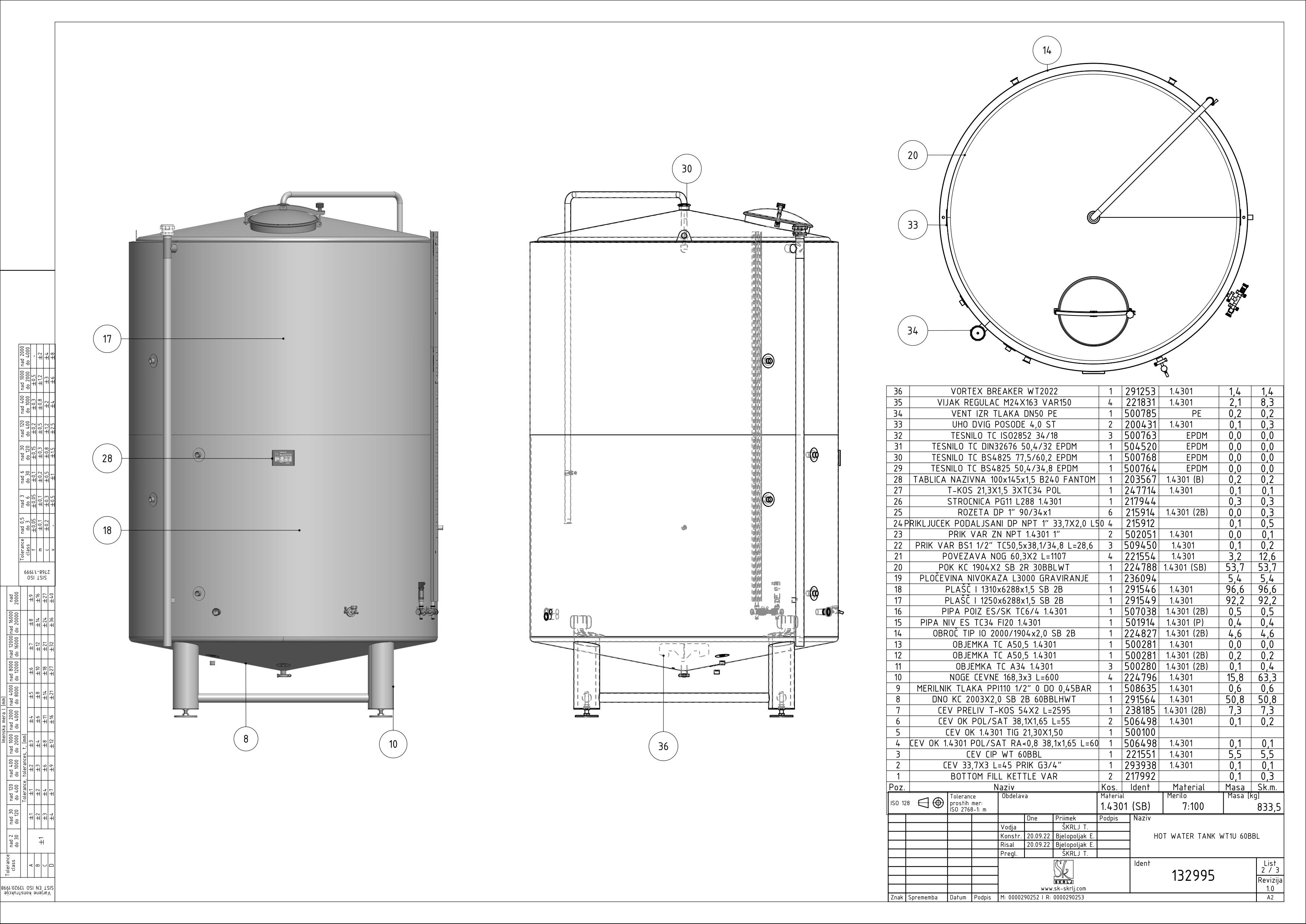 Hot water tank with double jacket