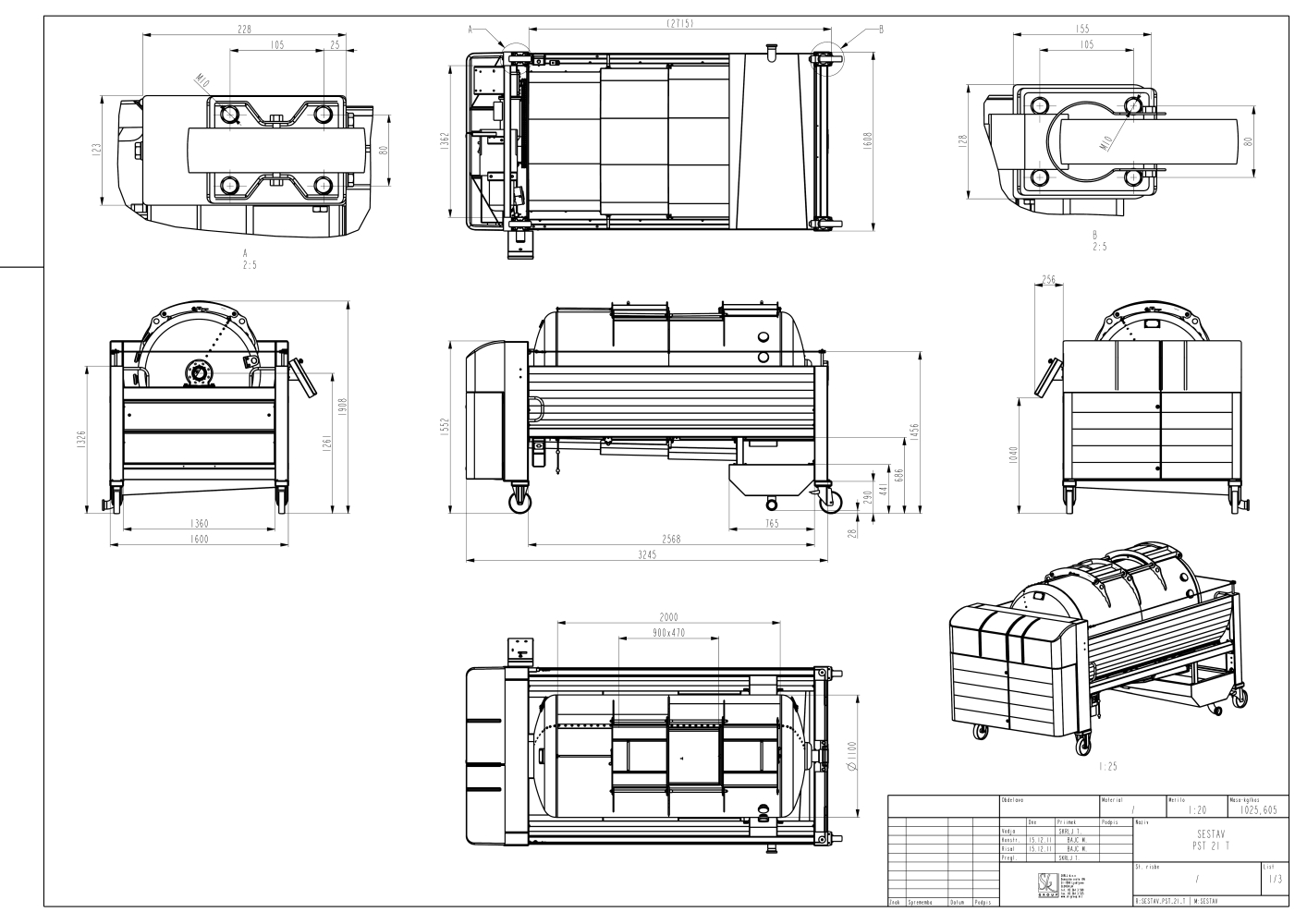 Pneumatic press type PST - closed pressing system, closed drum with internal drain channels