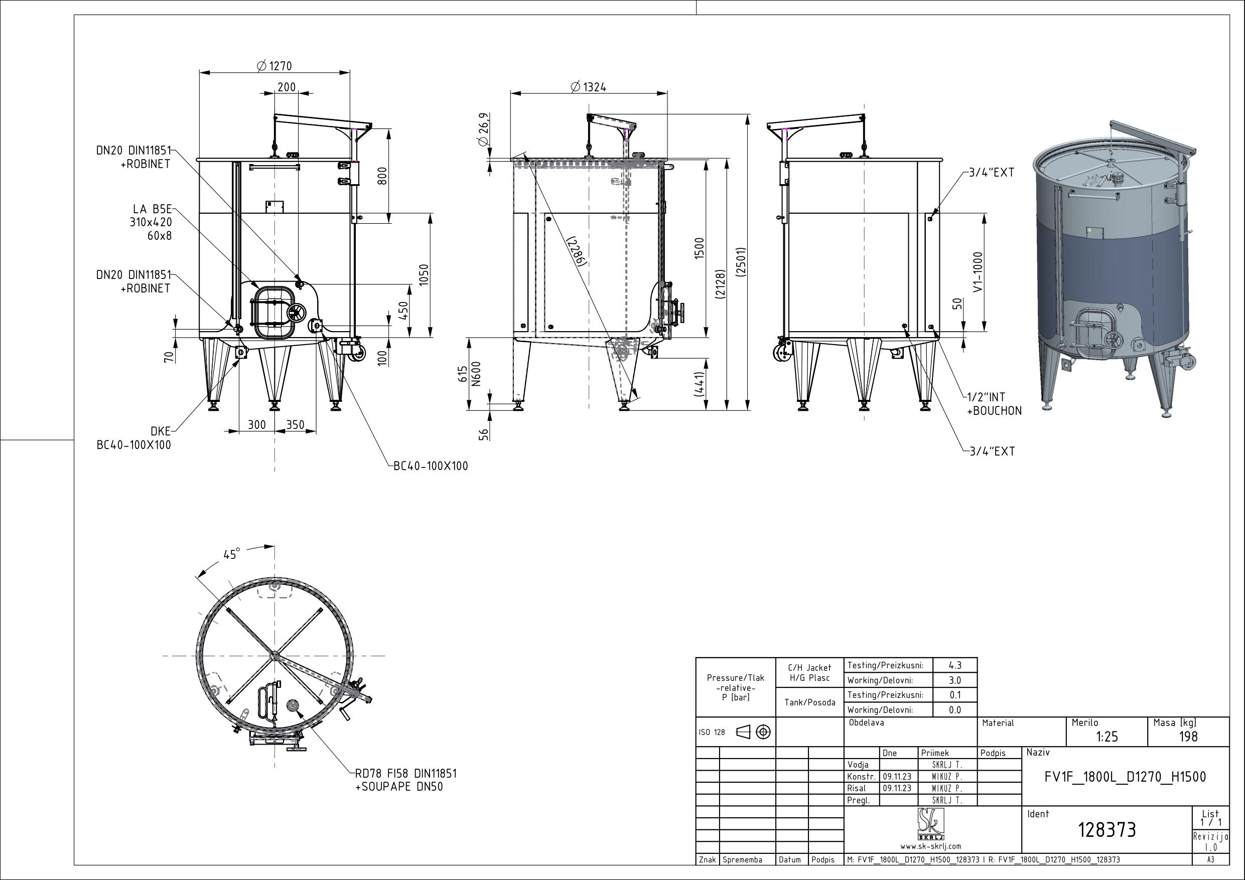 Storage tank with floating lid and double jacket