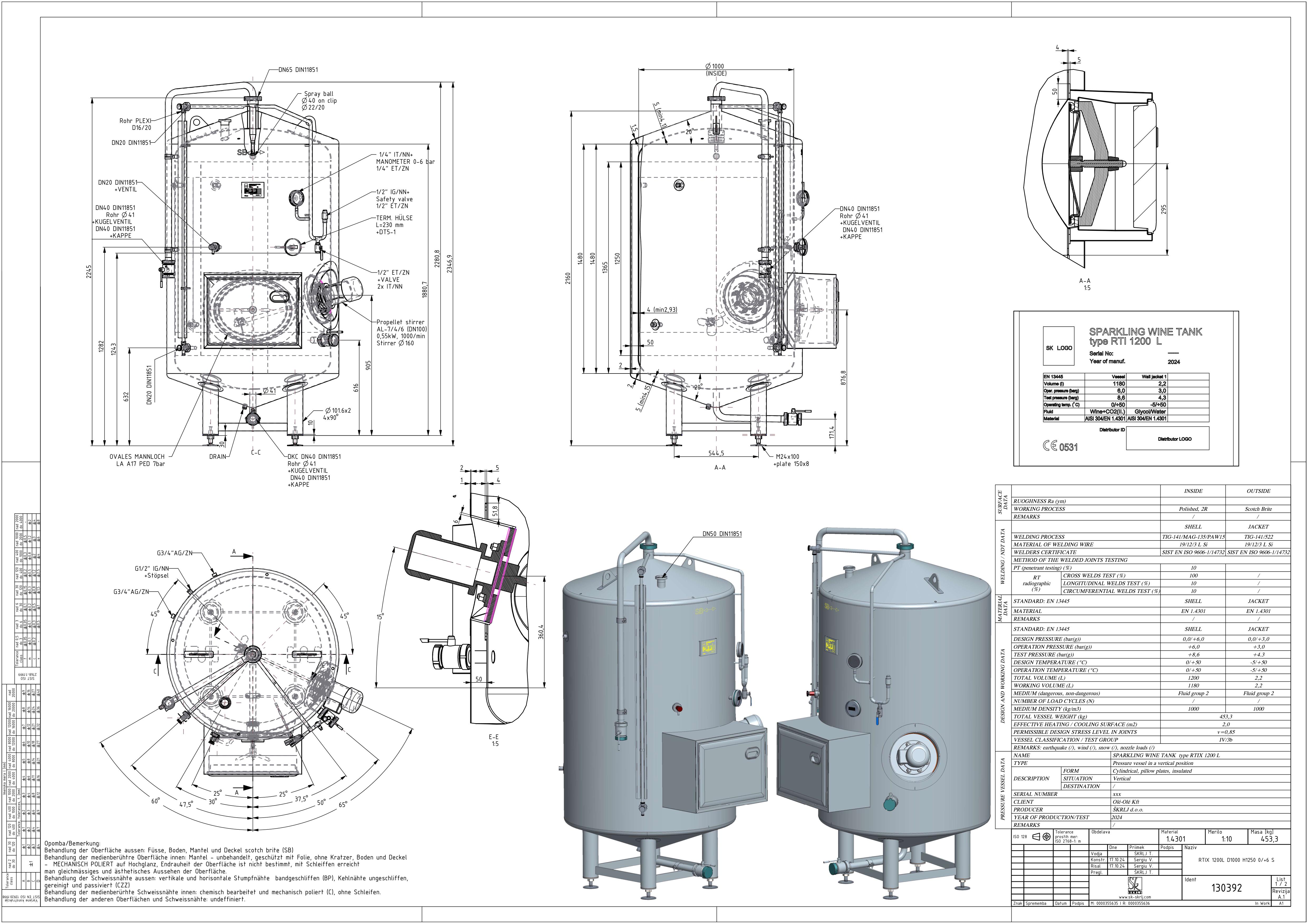 Sparkling wine tank