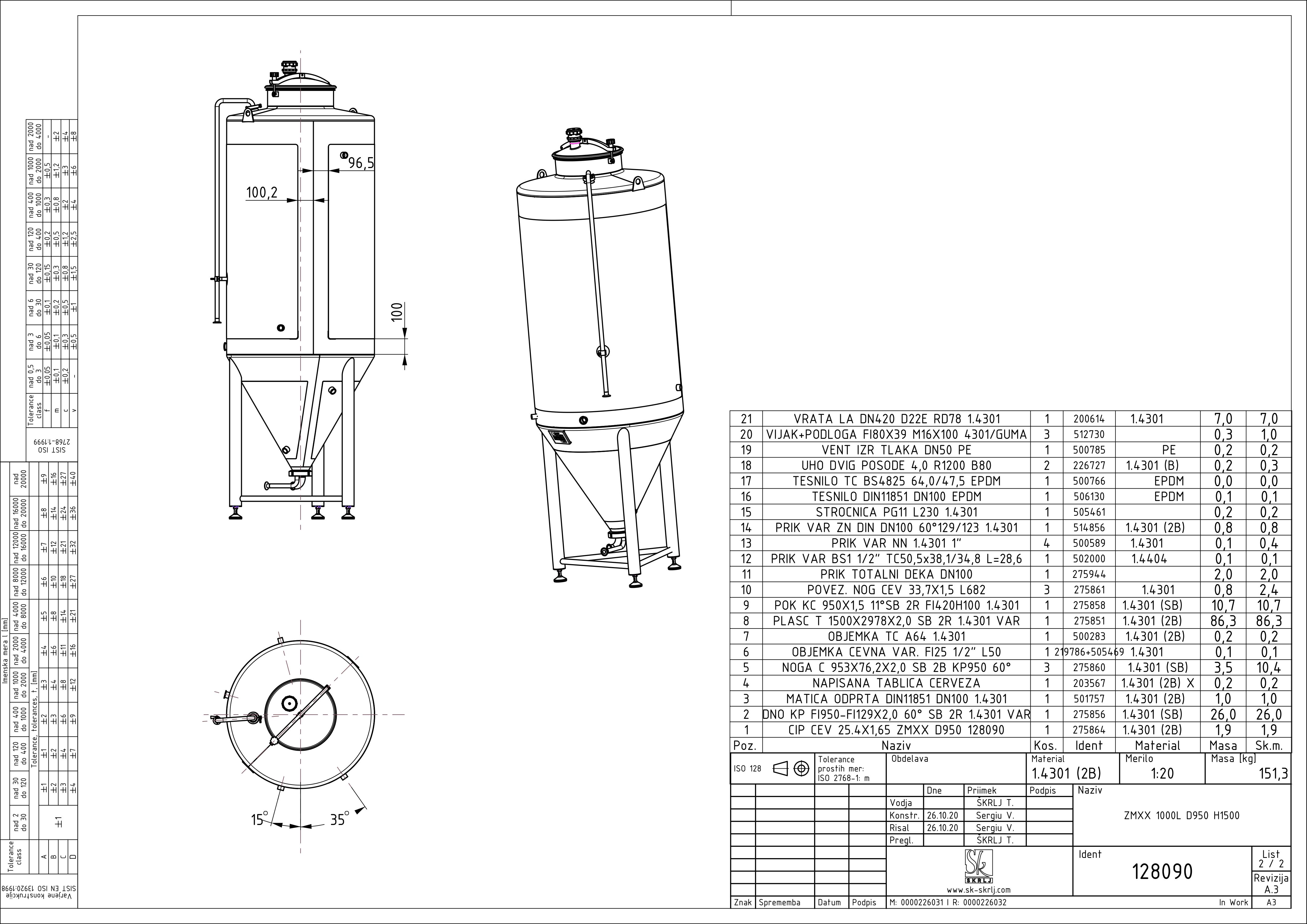 Cylindroconical fermentation and storage tank, mini
