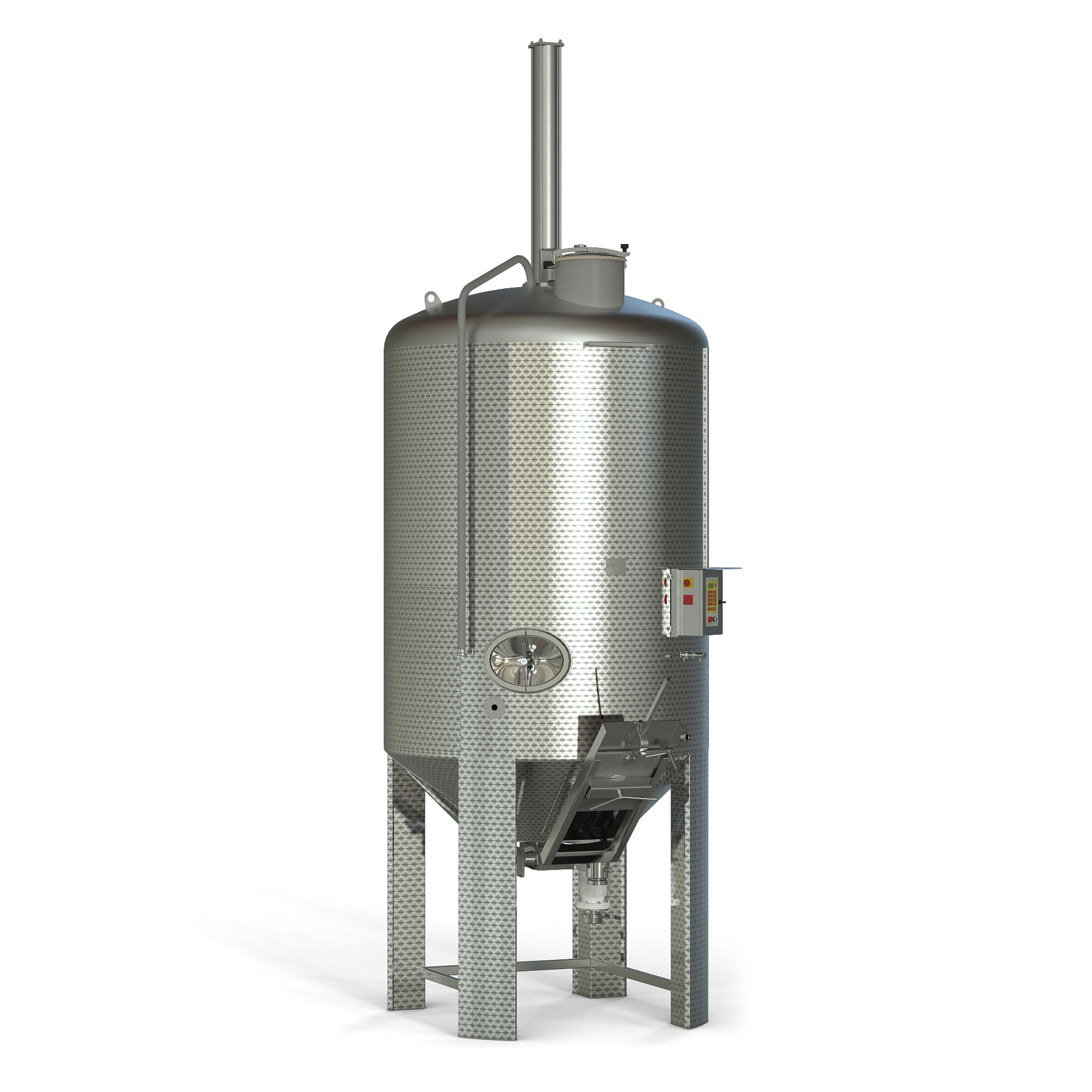 Punch-down fermenter with pip removal system