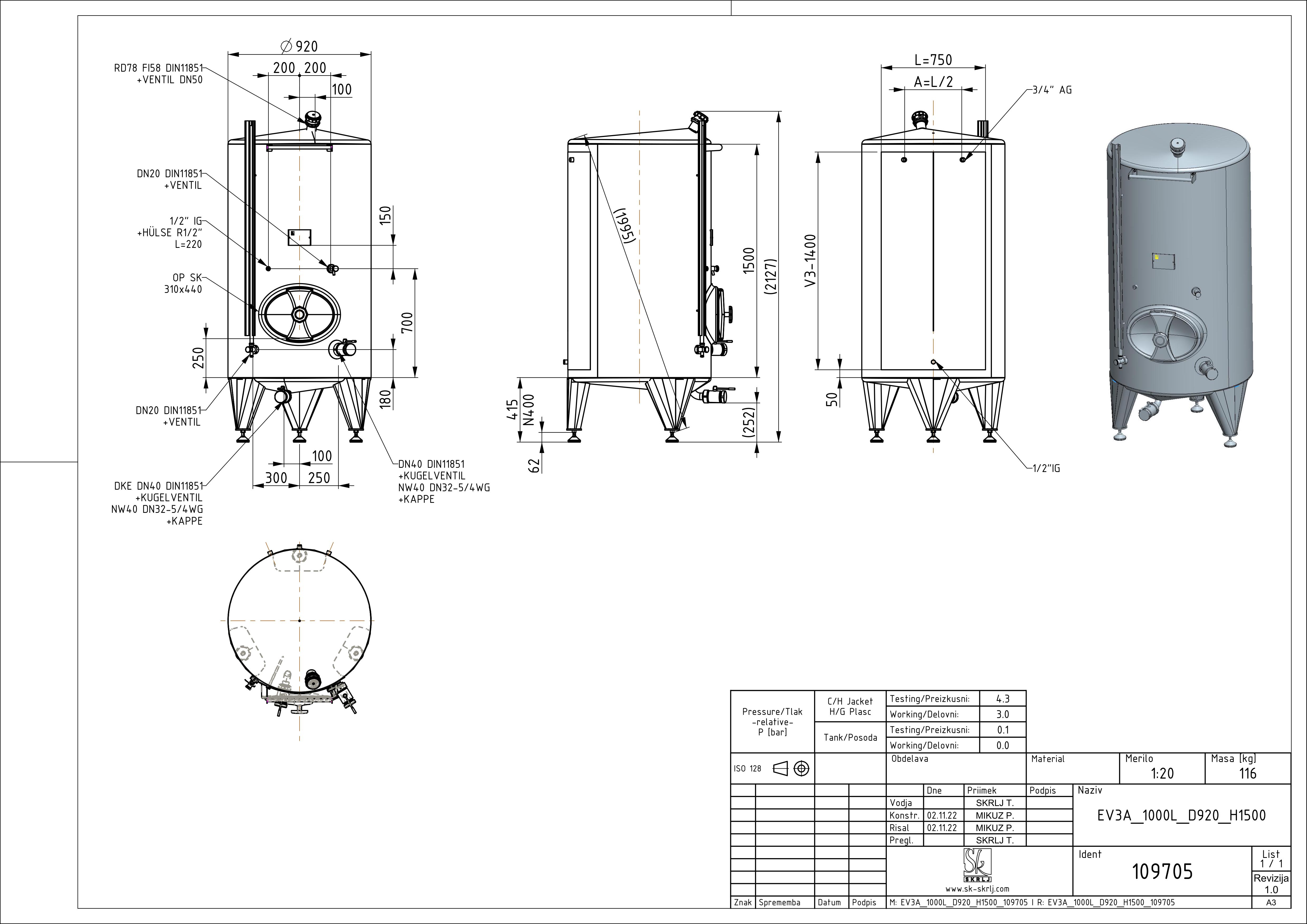 Classic storage tank with double jacket