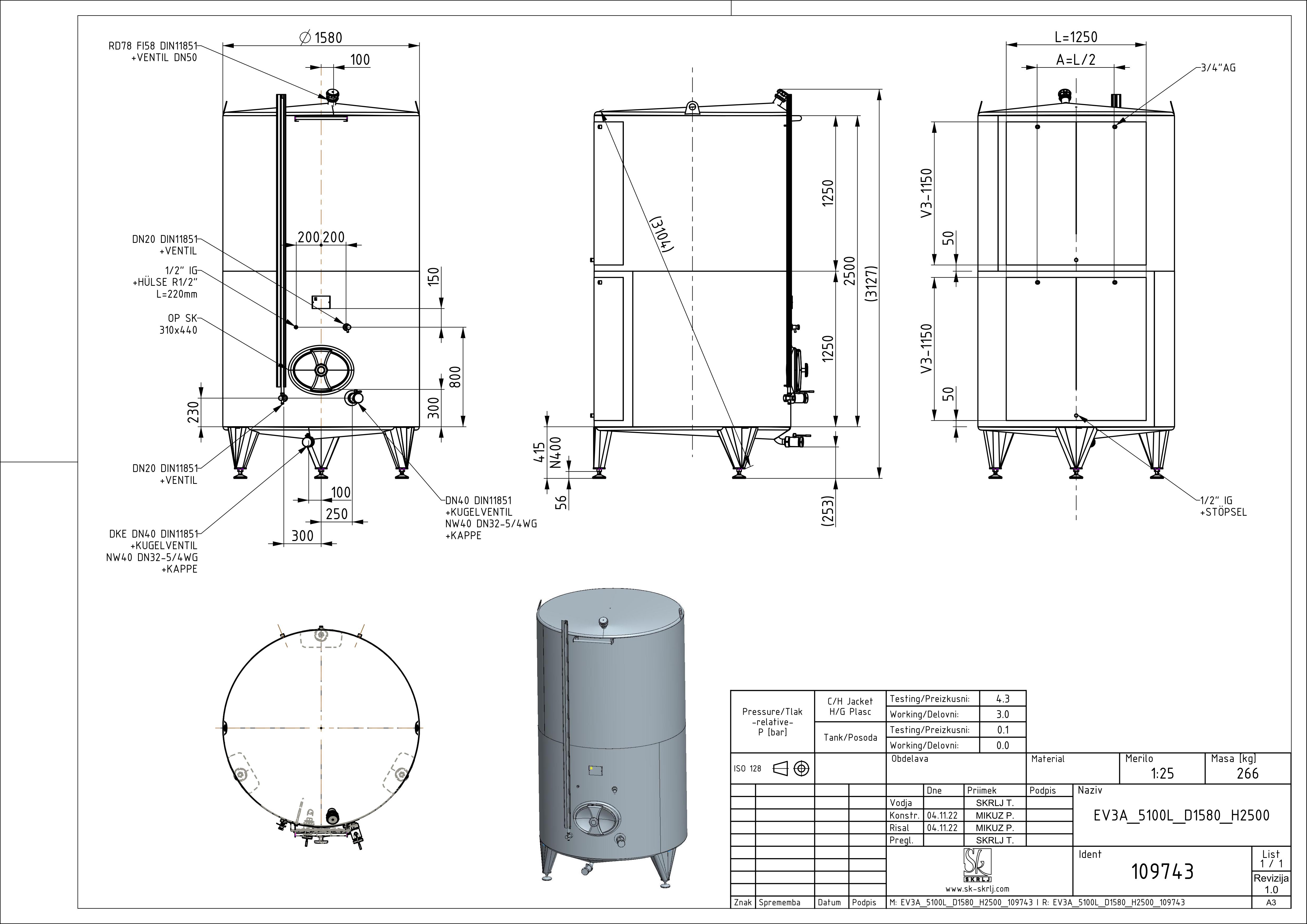 Classic storage tank with double jacket