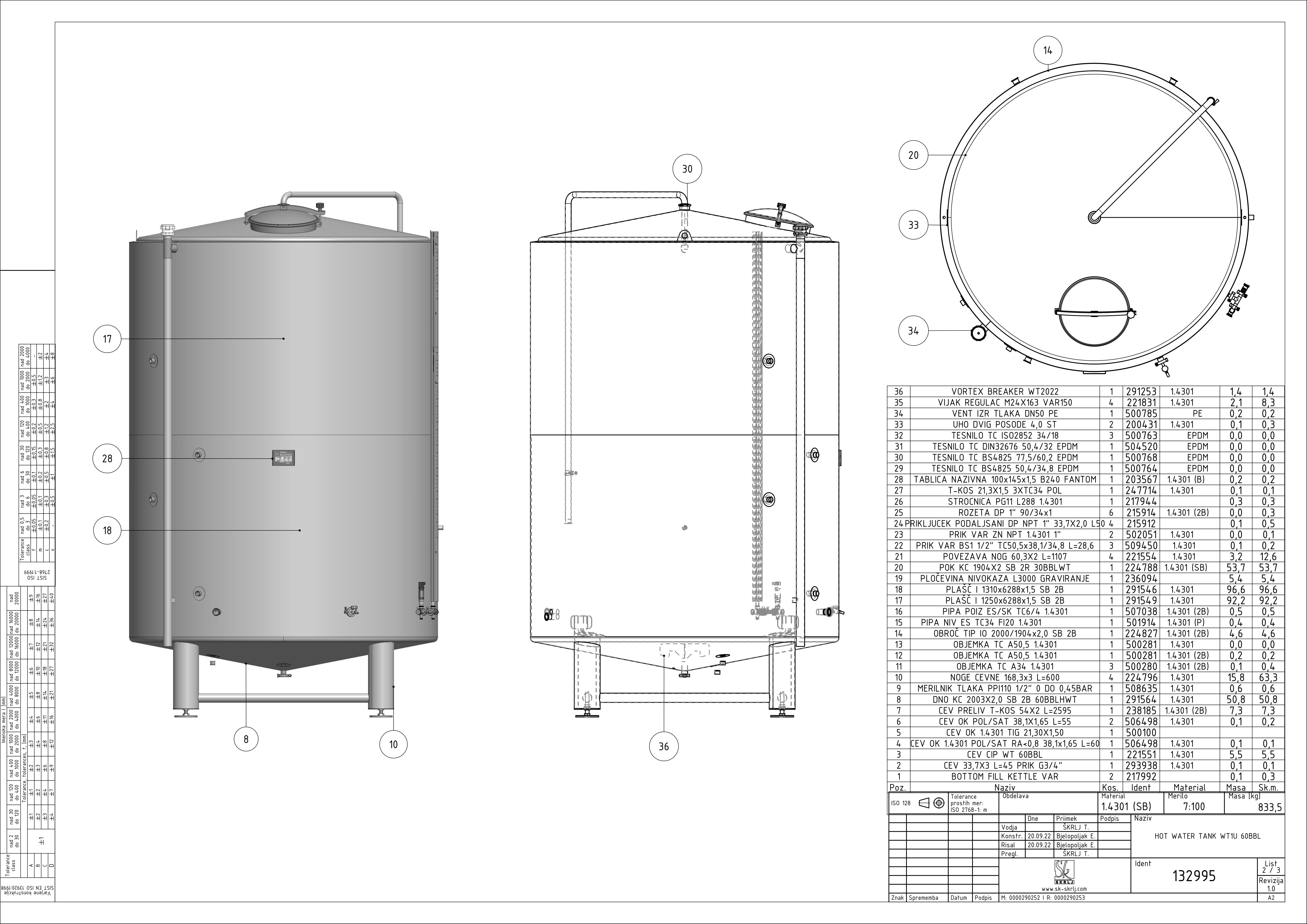Hot water tank with double jacket
