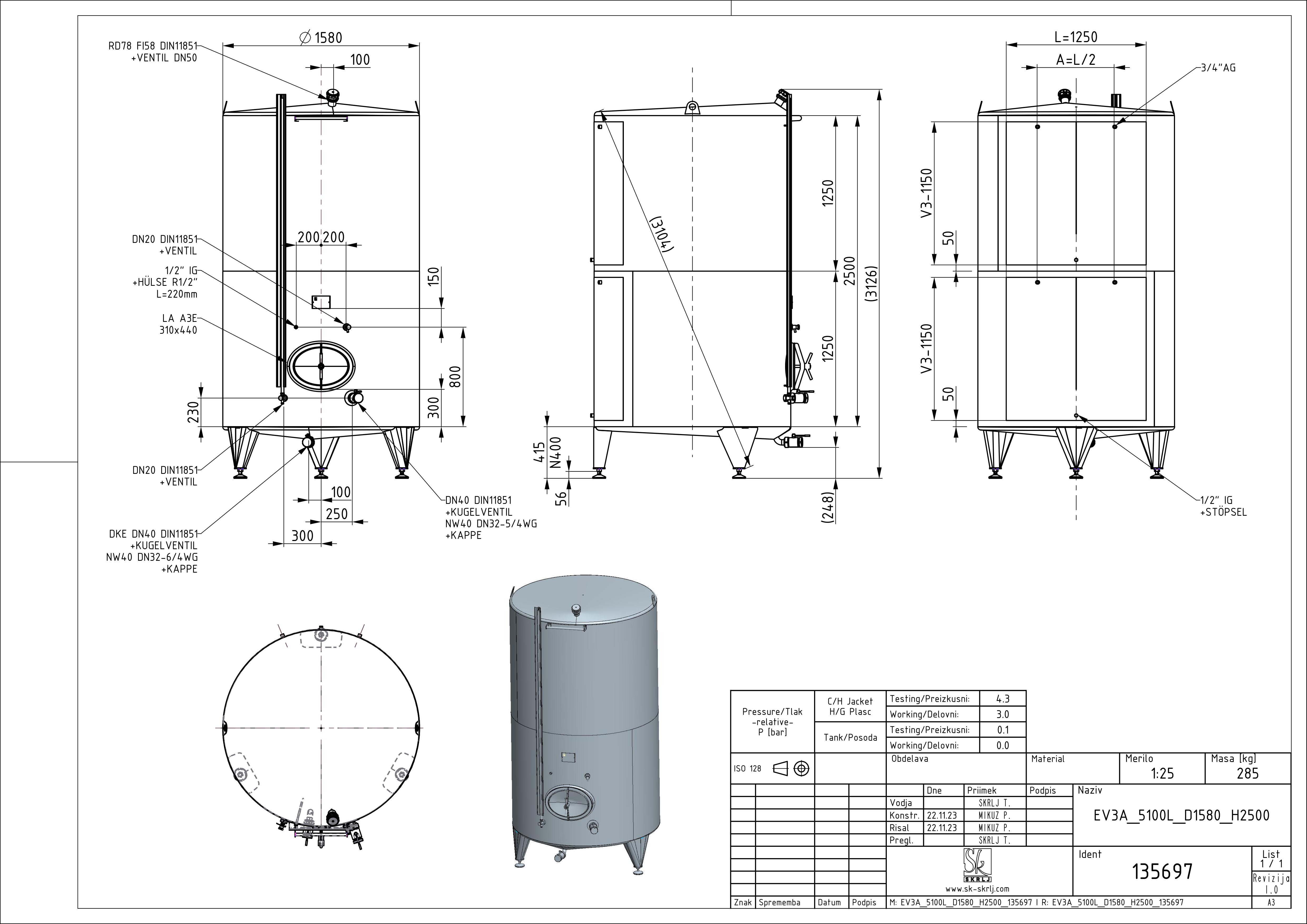 Classic storage tank with double jacket
