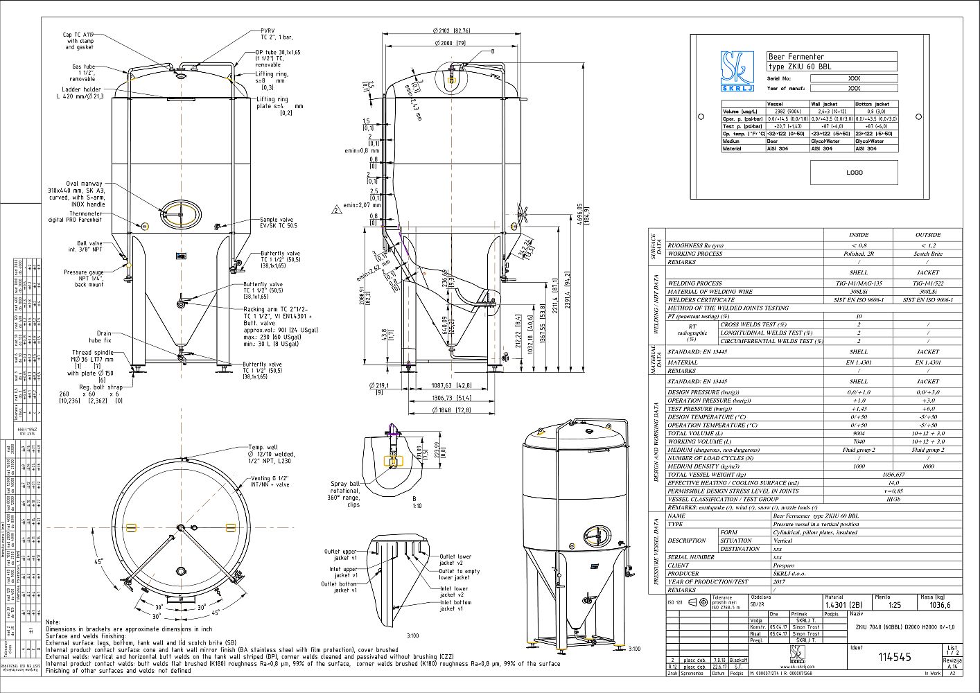 Cylindroconical fermentation and storage tank, insulated