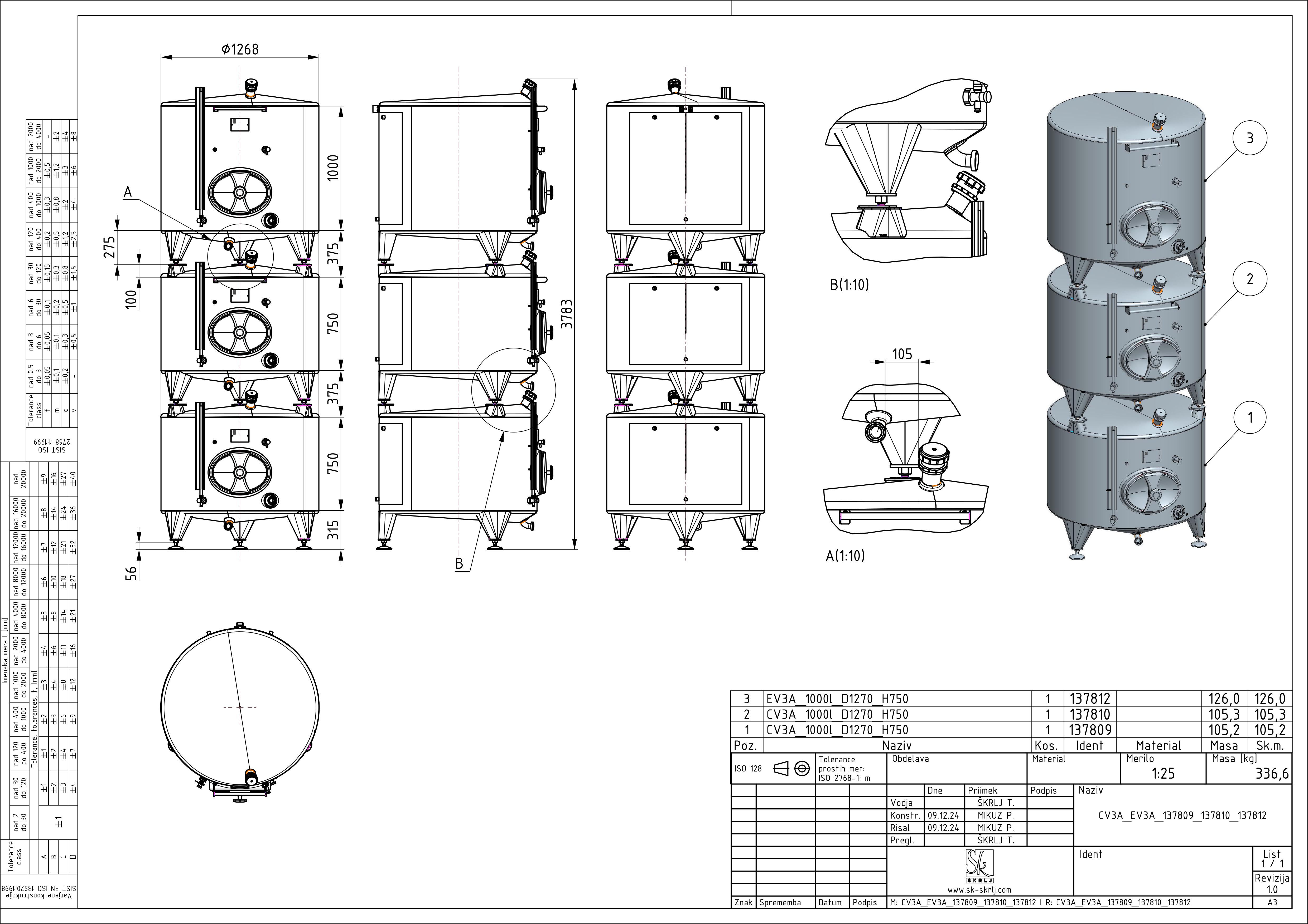 Stackable tank with double jacket