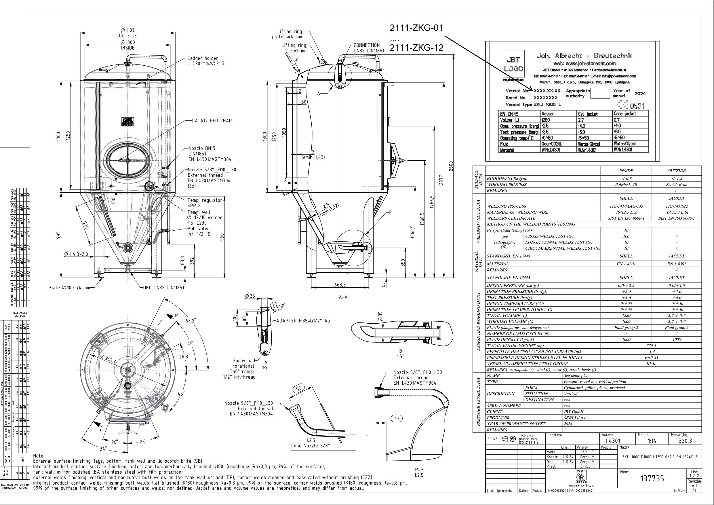 Cylindroconical fermentation and storage tank, insulated
