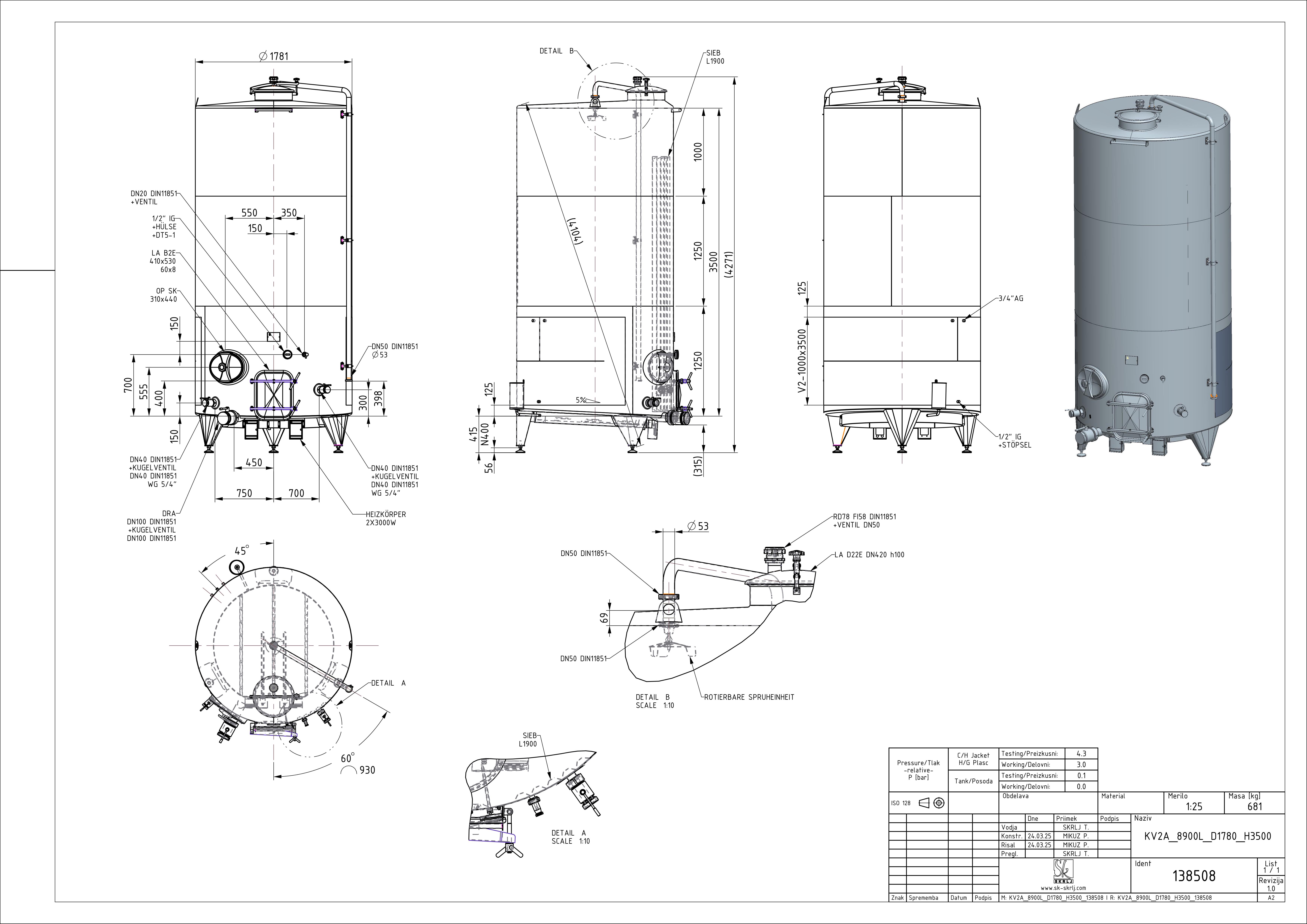 Closed pump-over fermenter with double jacket