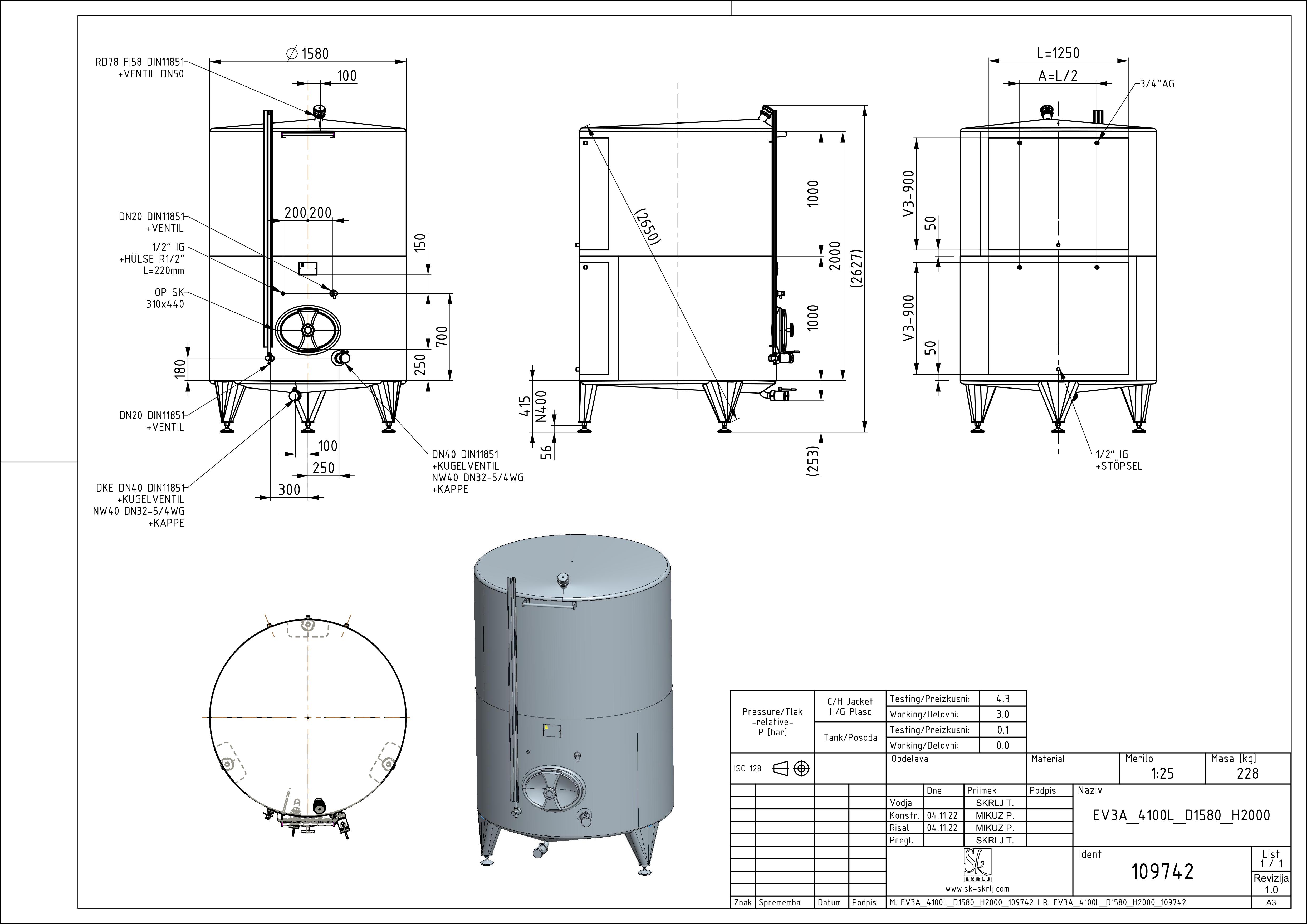 Classic storage tank with double jacket