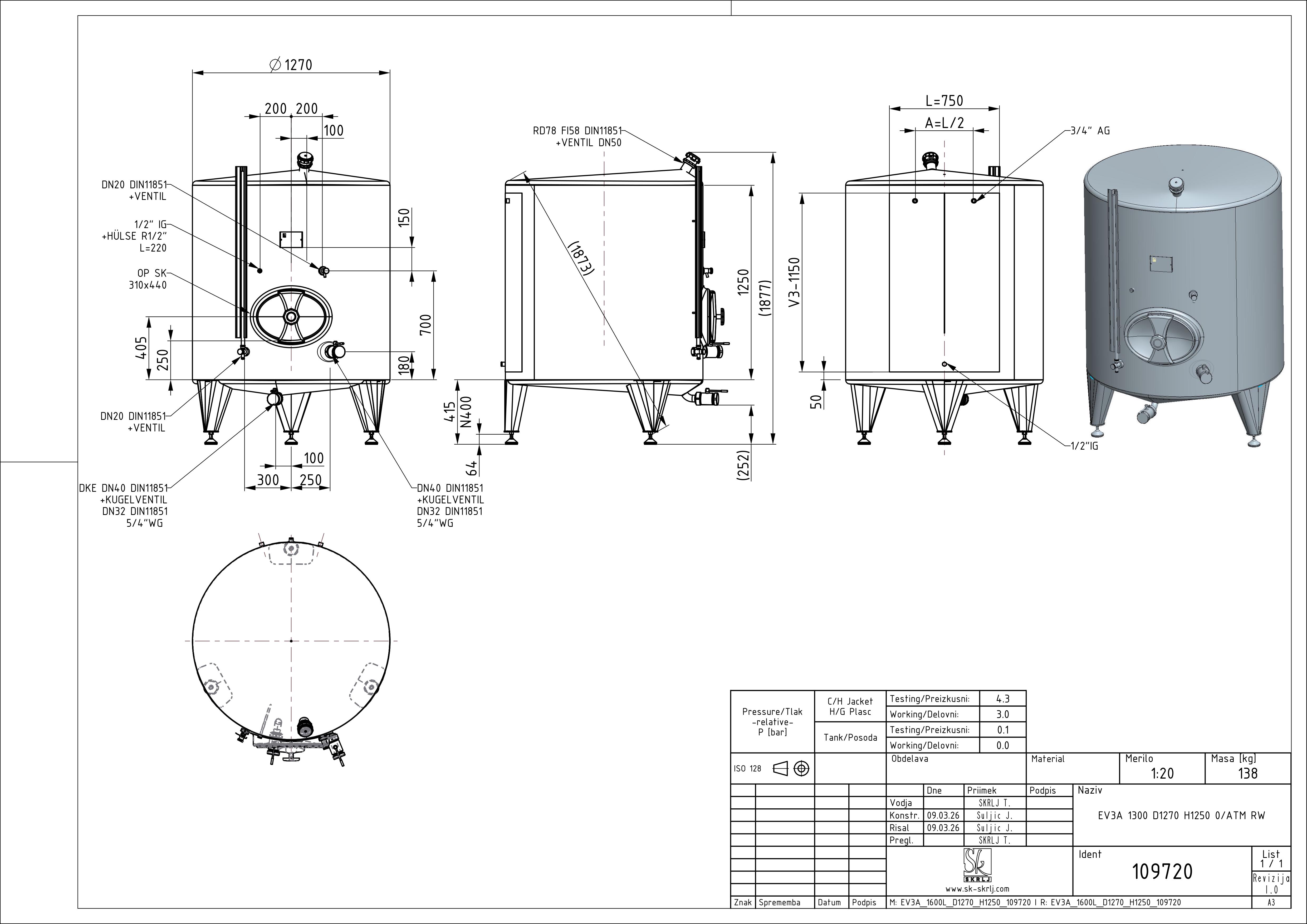 Classic storage tank with double jacket