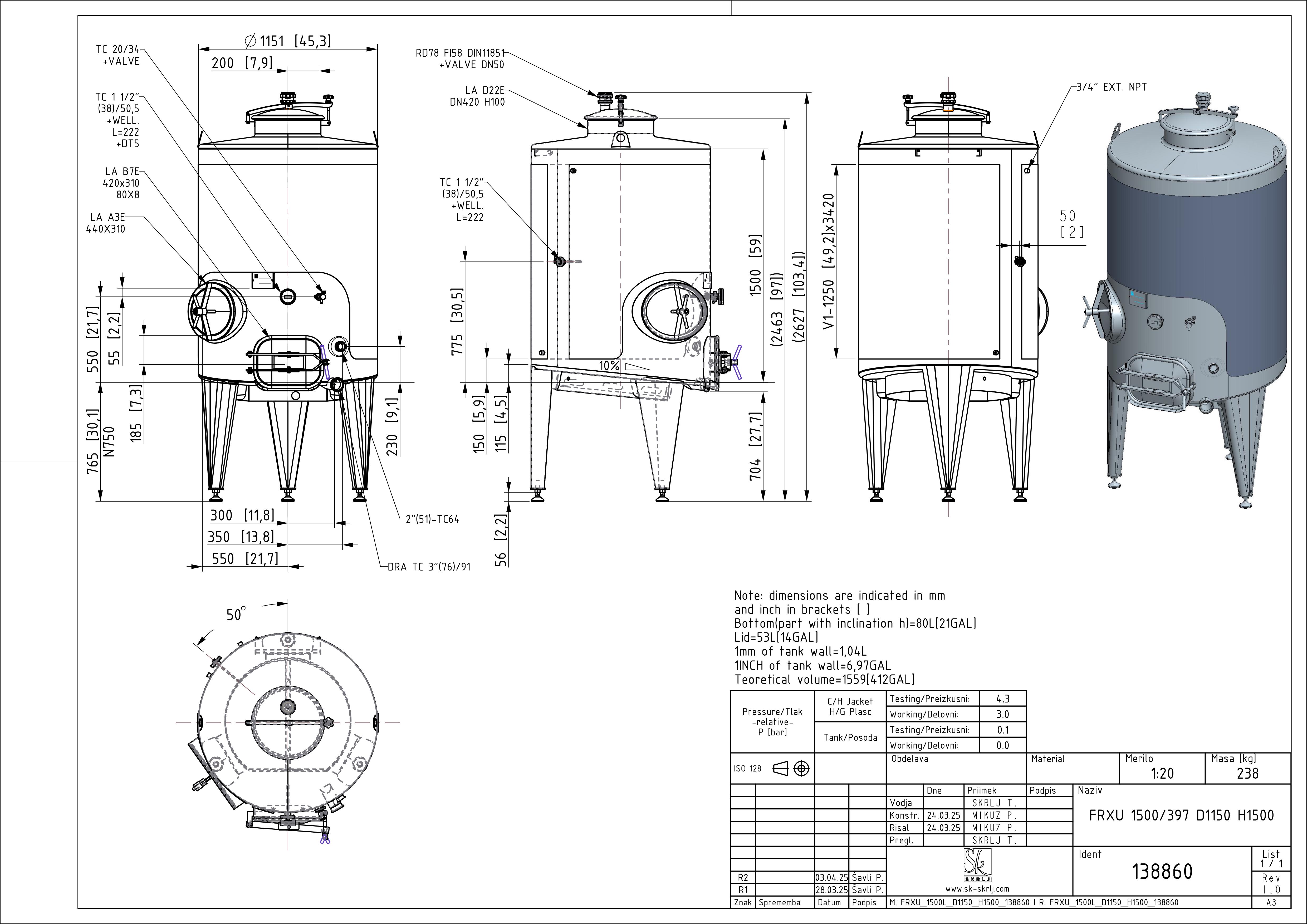 Fixed capacity red wine tank