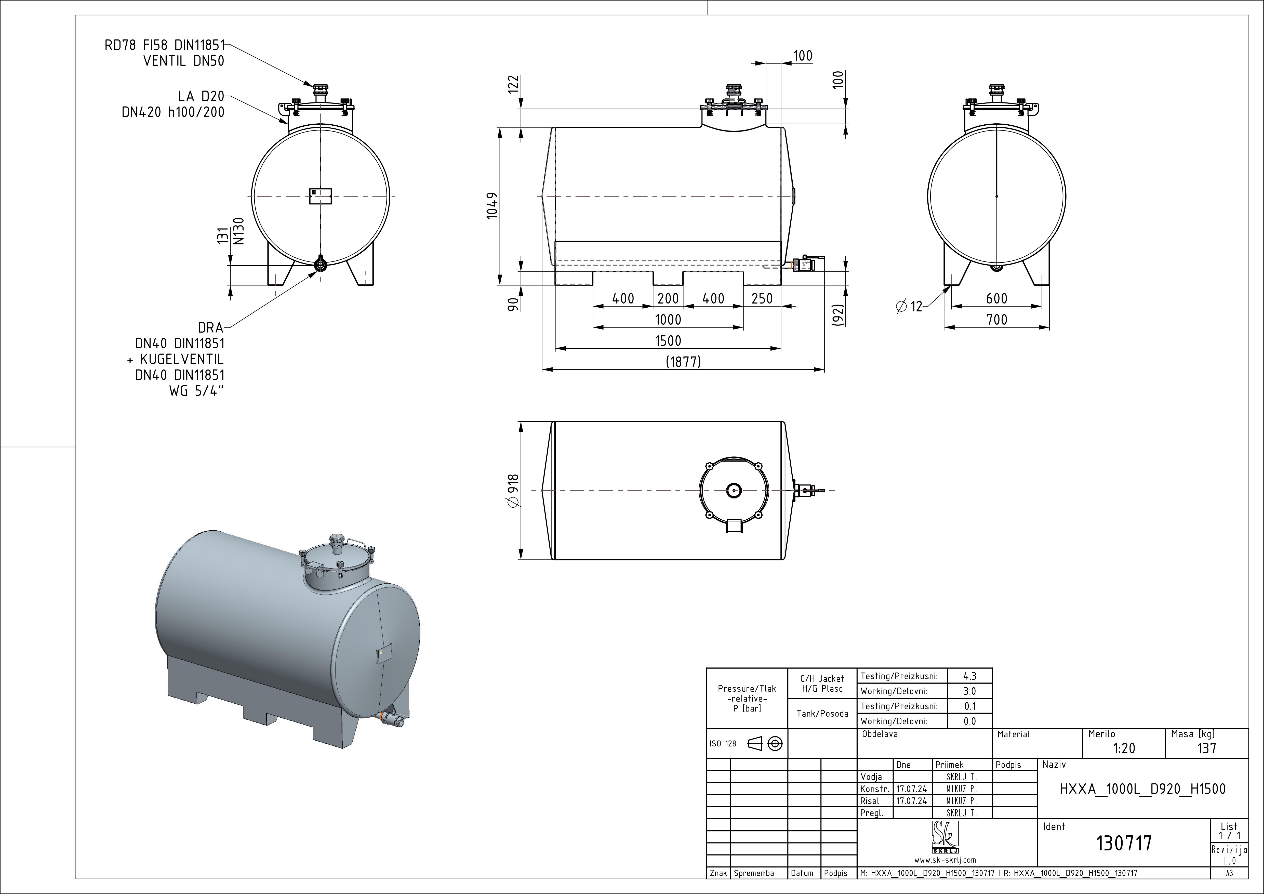 Horizontal tank
