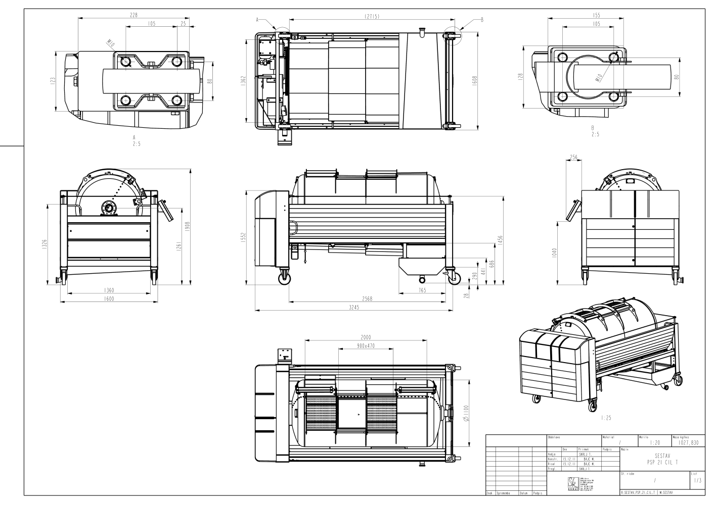 Pneumatic press type PSP - open pressing system, open drum with perforated surface