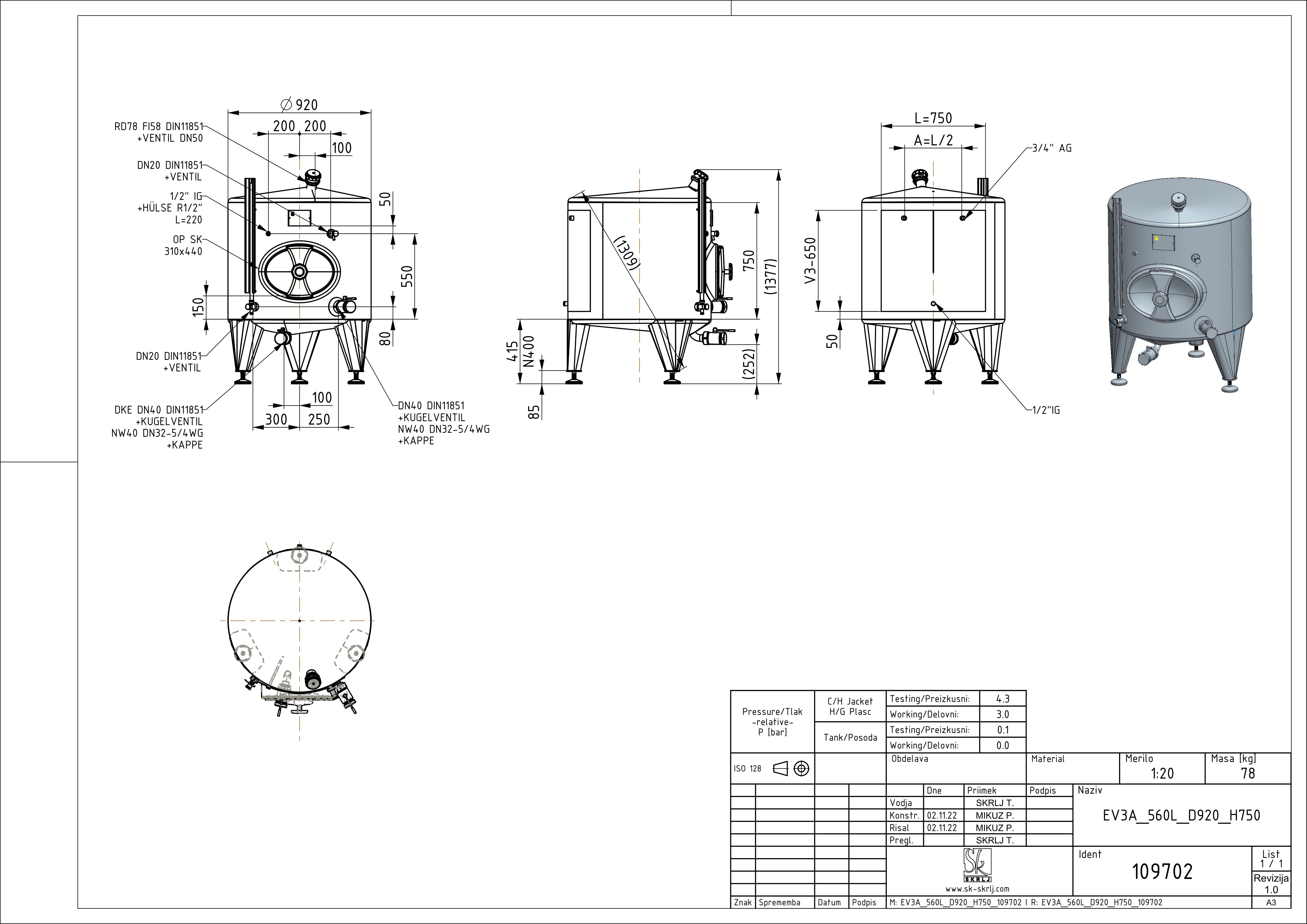 Classic storage tank with double jacket