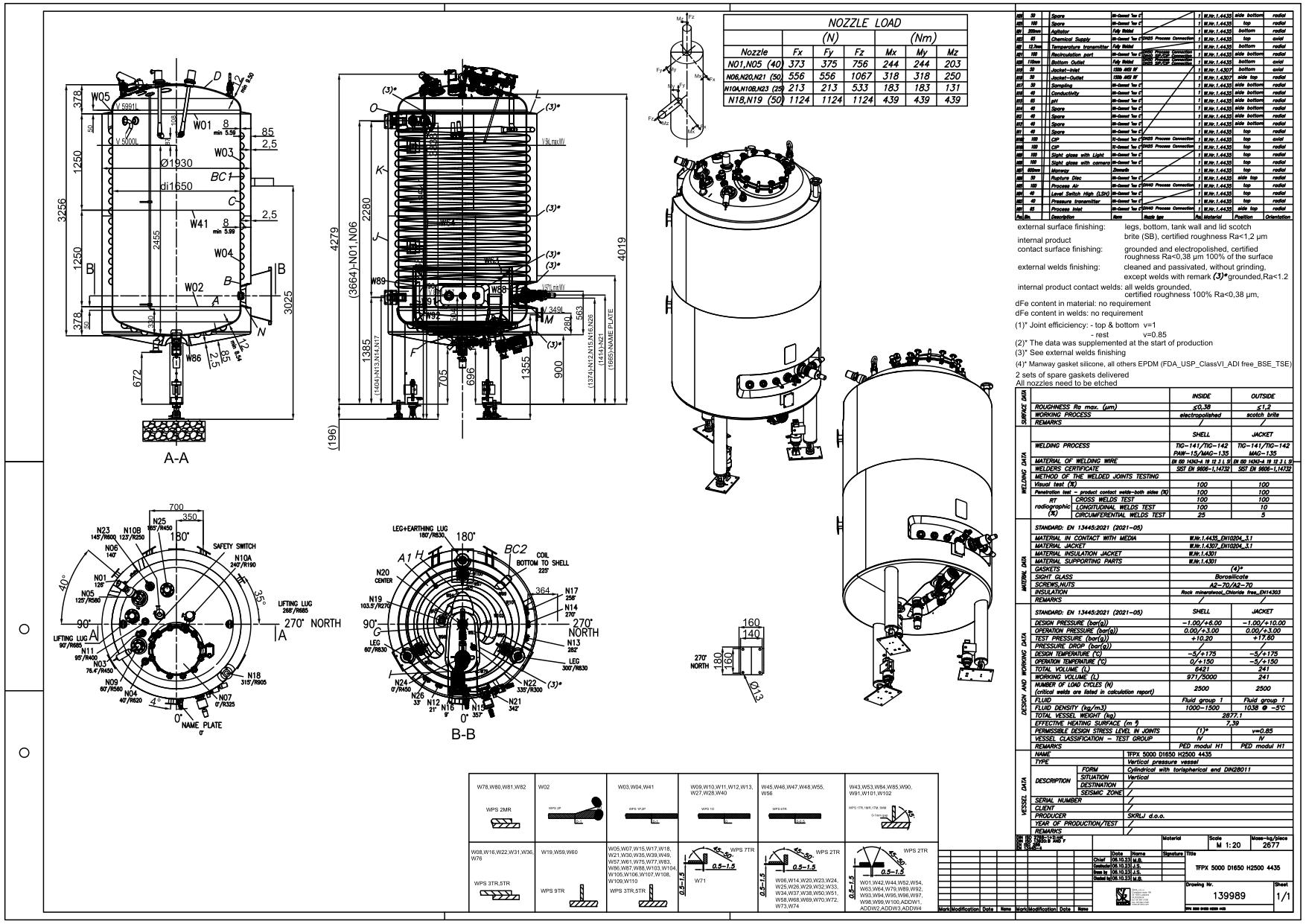 Vertical vessel with temperature control