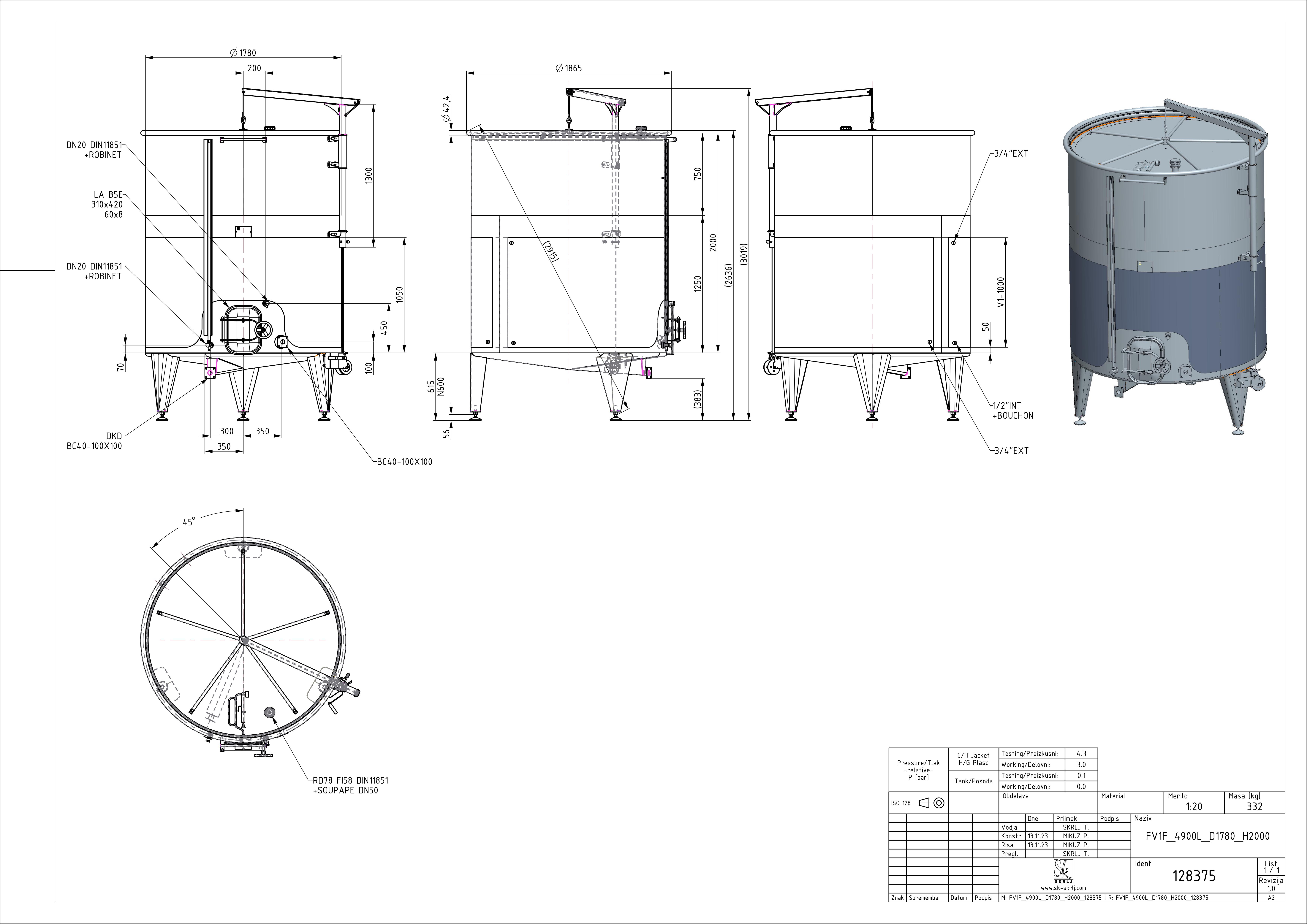 Storage tank with floating lid and double jacket