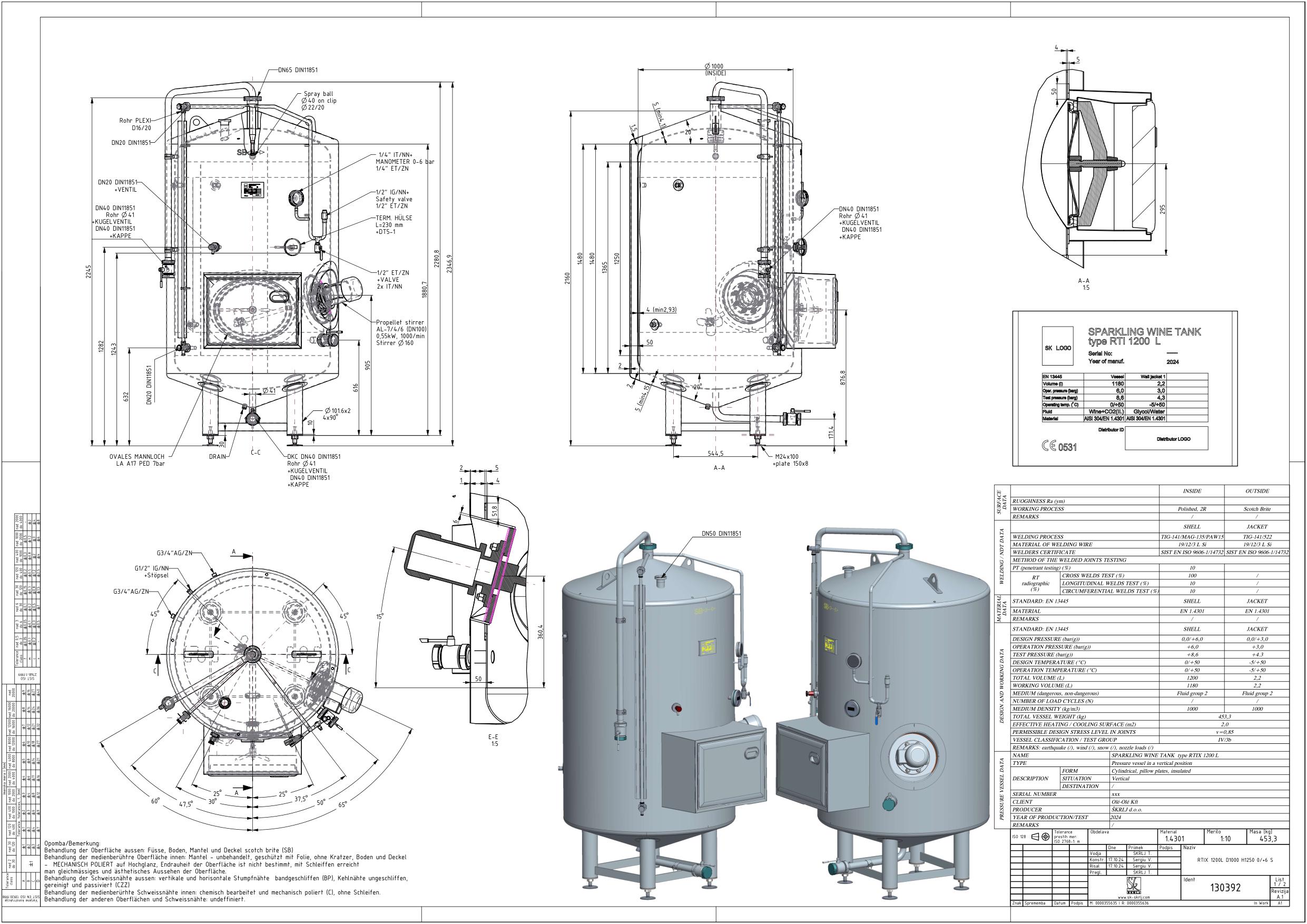 Sparkling wine tank