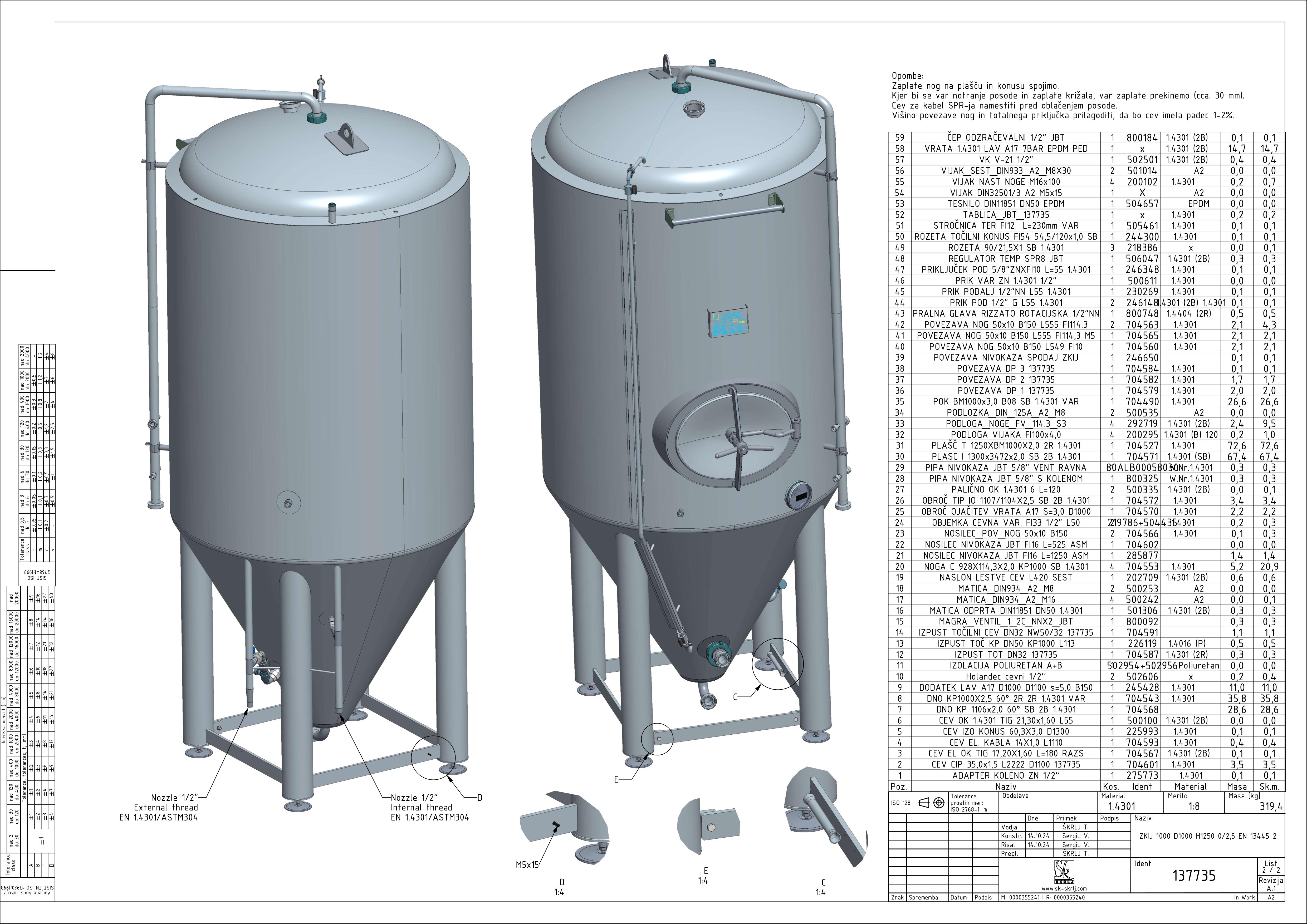 Cylindroconical fermentation and storage tank, insulated