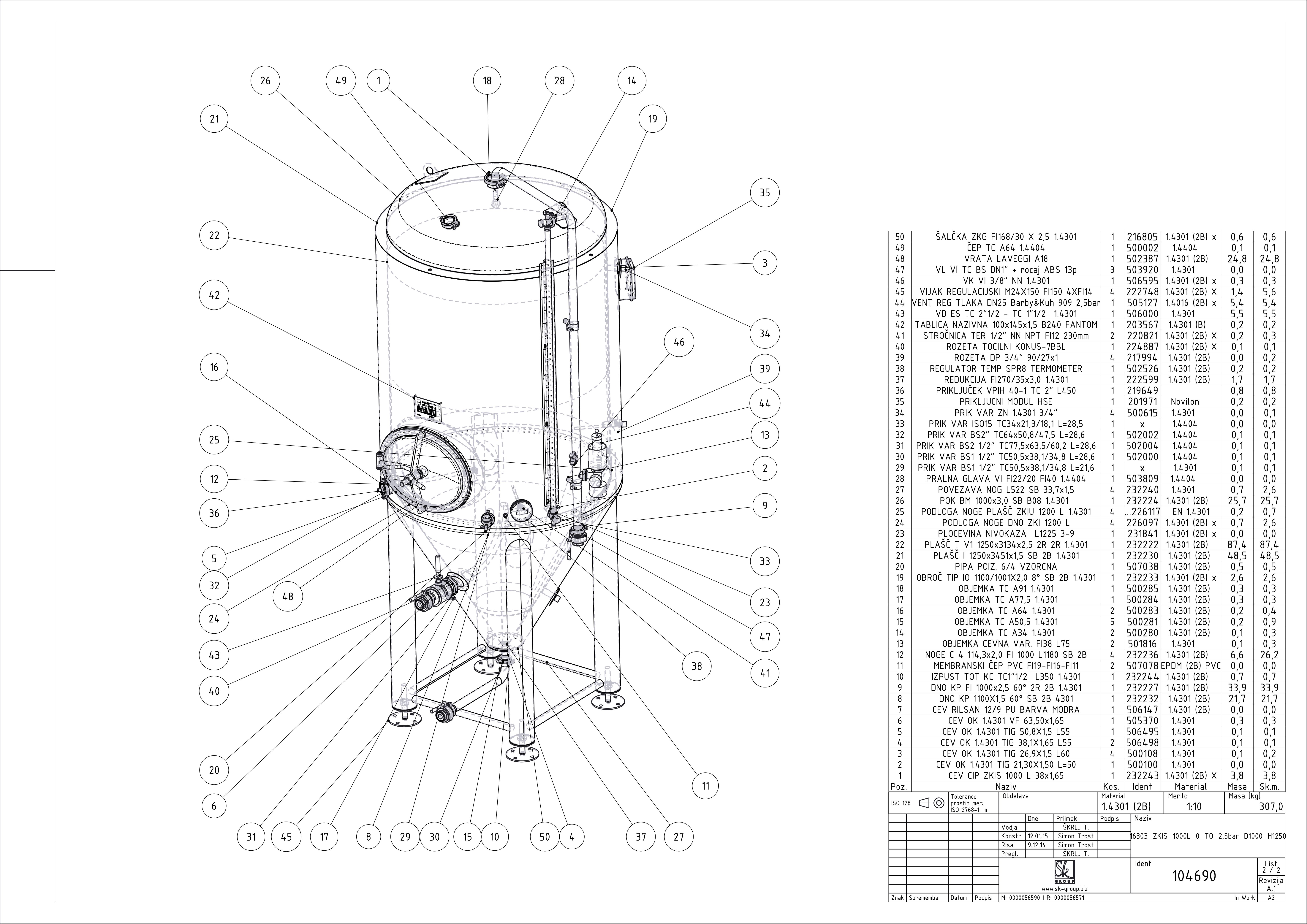 Cylindroconical fermentation and storage tank, insulated