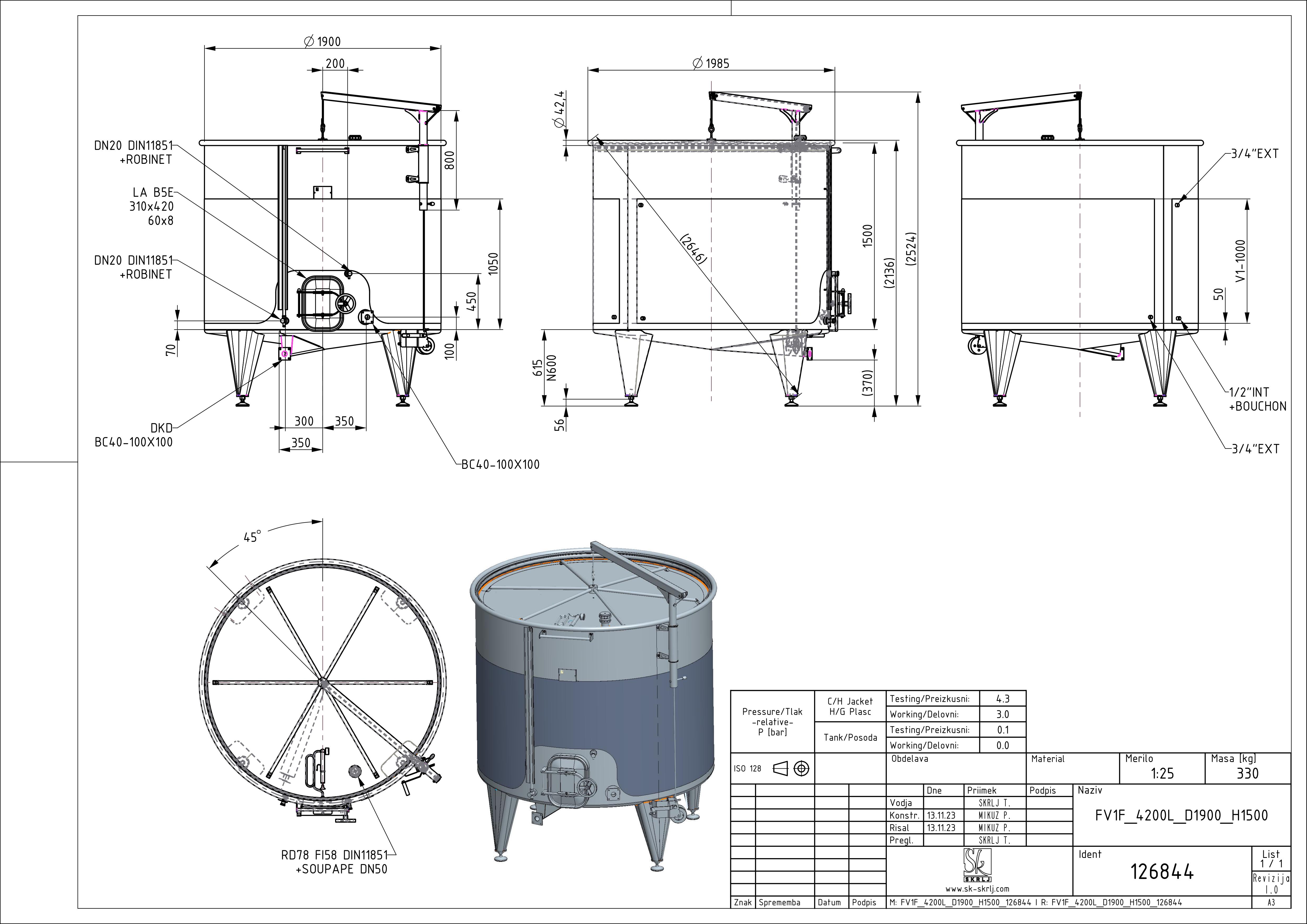 Storage tank with floating lid and double jacket