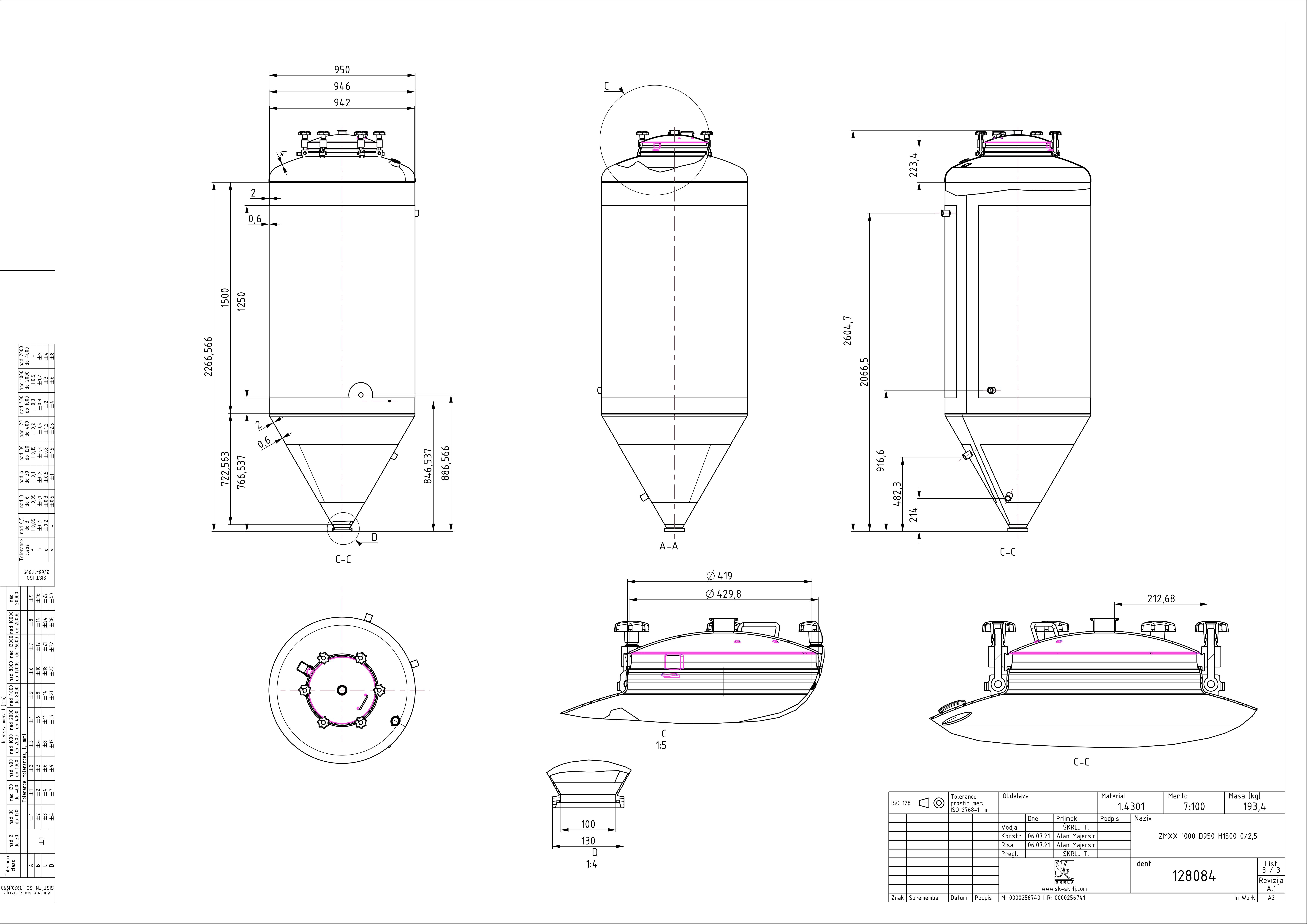 Cylindroconical fermentation and storage tank, mini