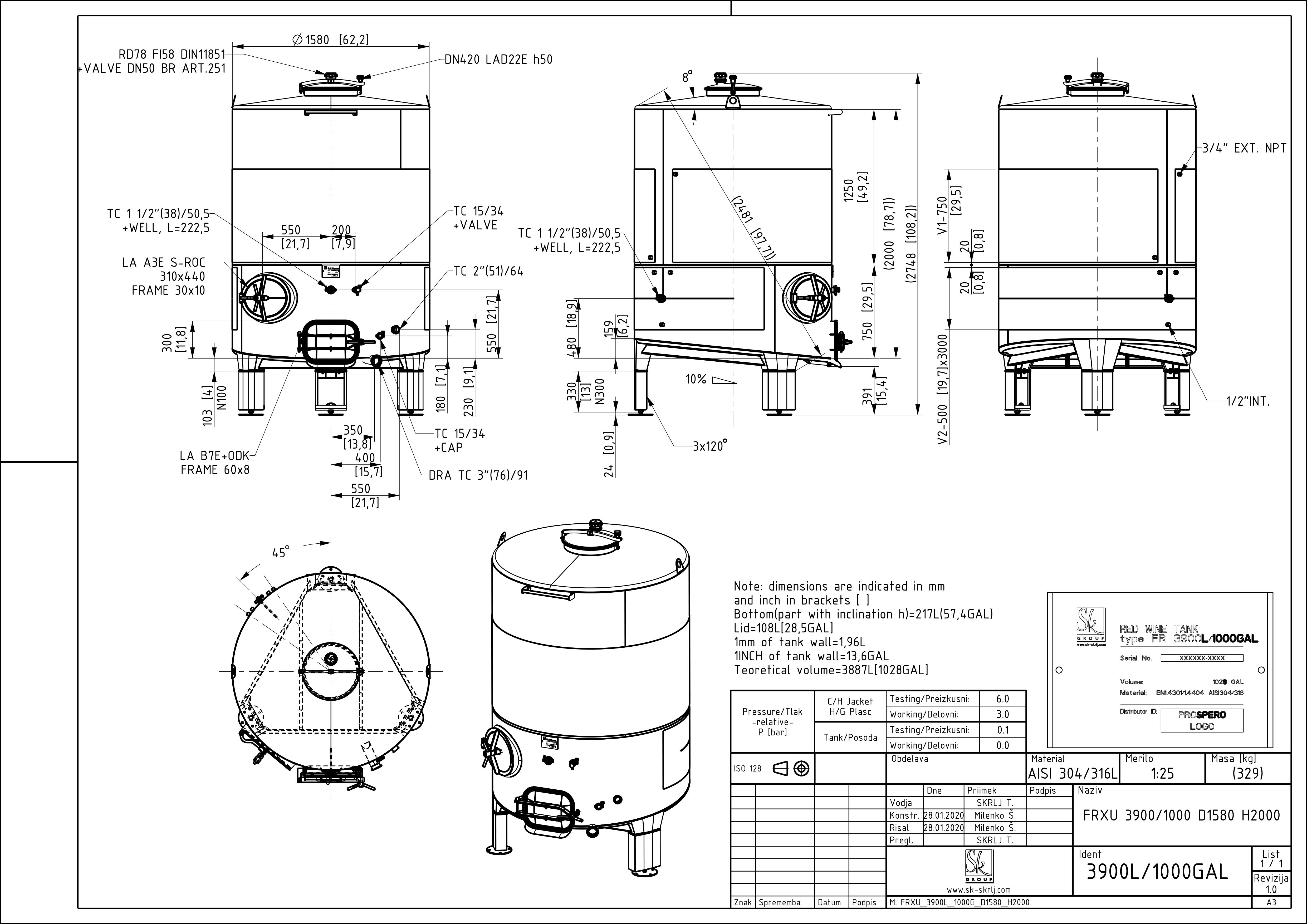Fixed capacity red wine tank