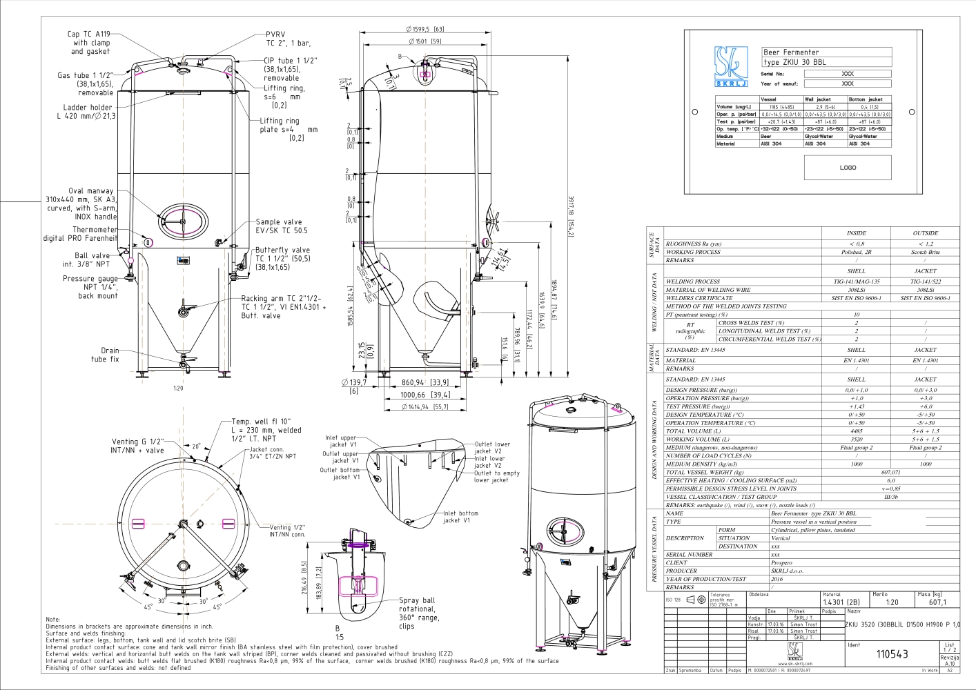 Cylindroconical fermentation and storage tank, insulated