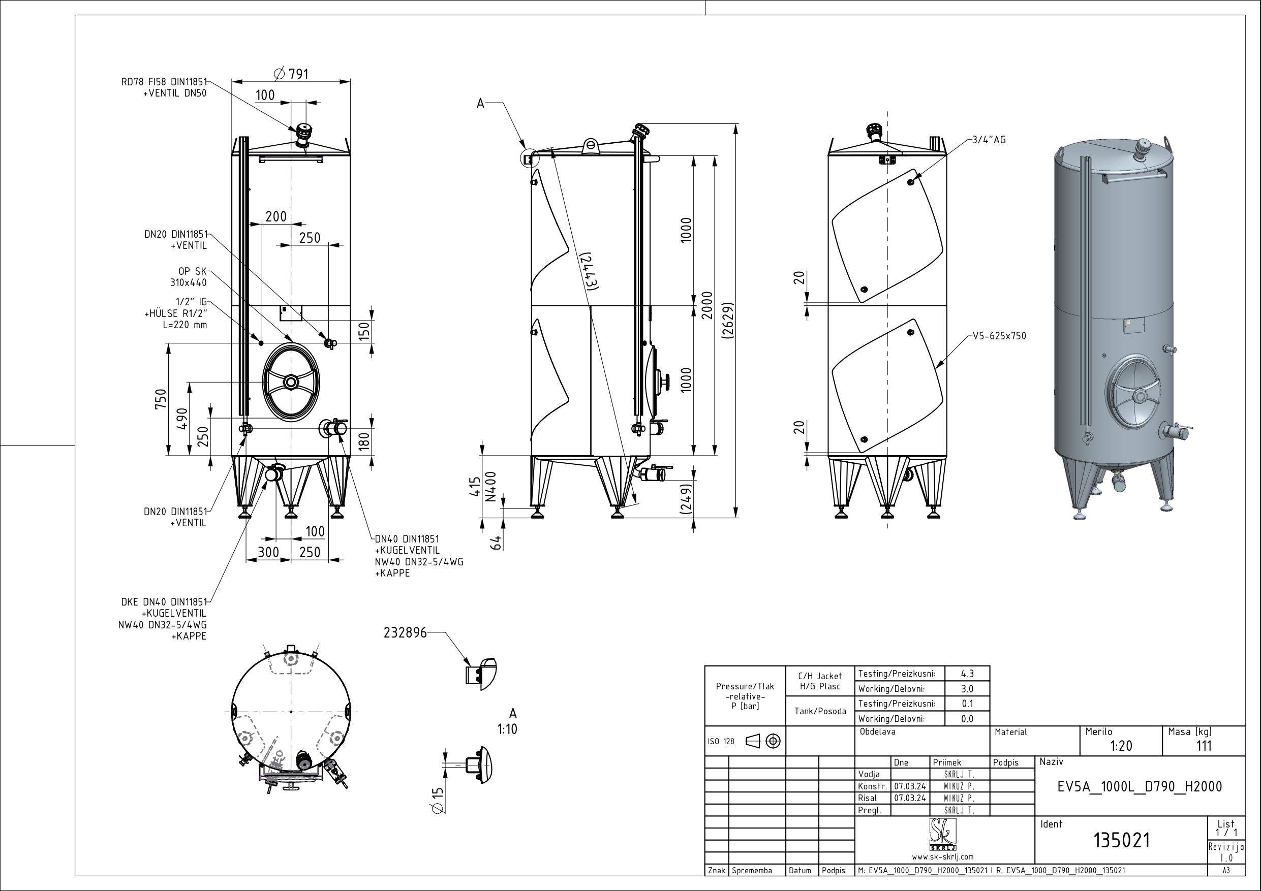 Classic storage tank with double jacket