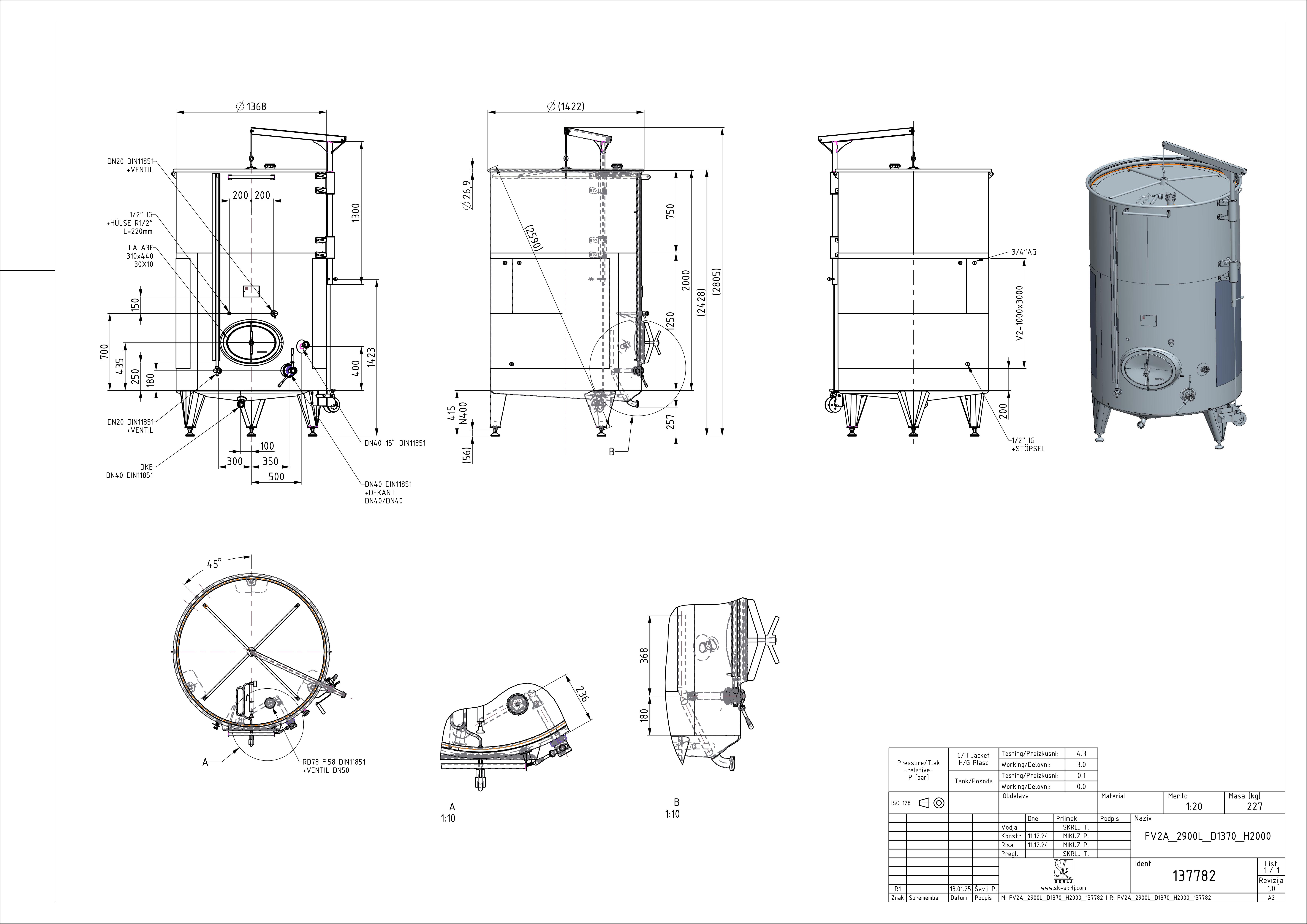 Storage tank with floating lid and double jacket