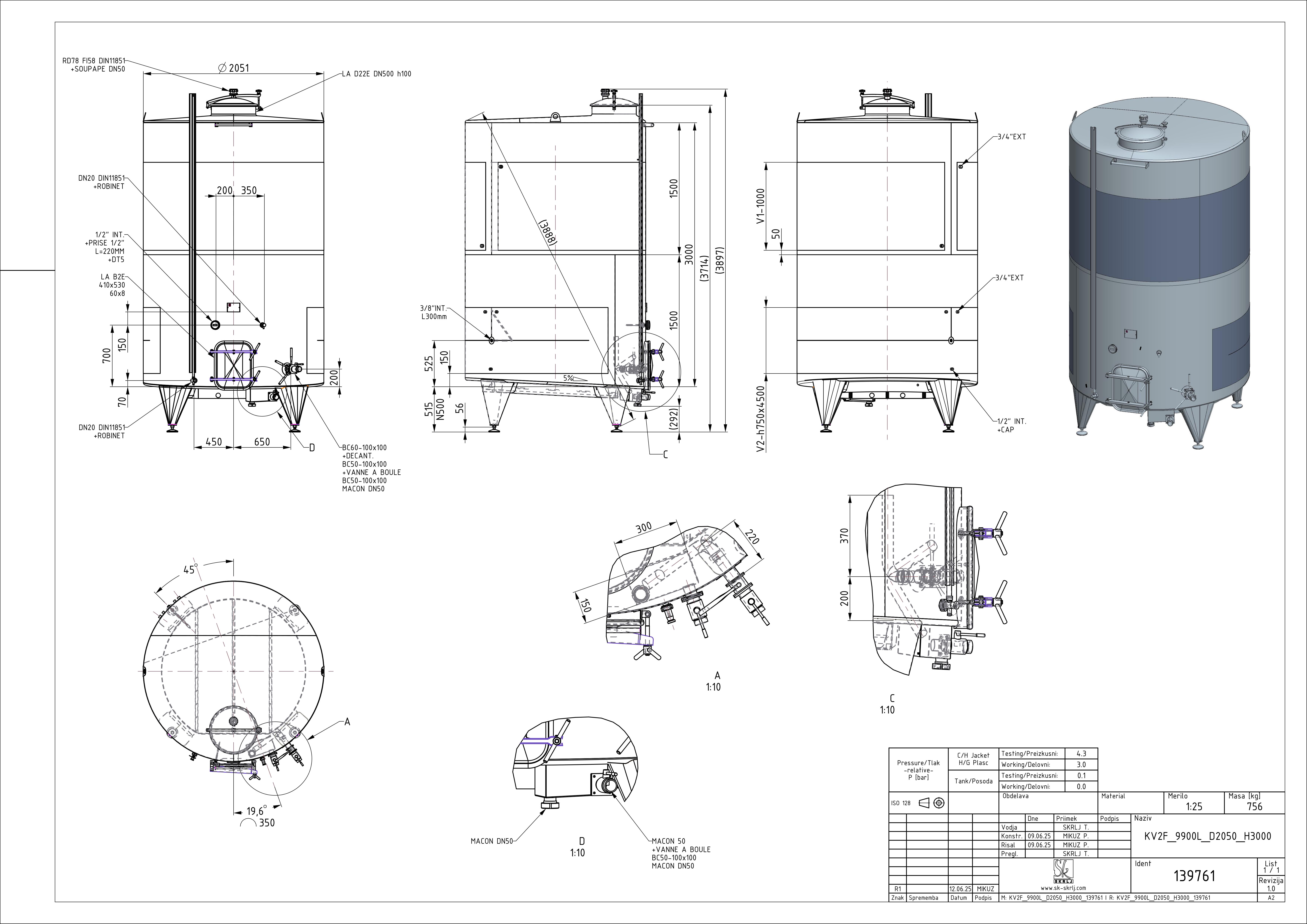 Closed pump-over fermenter with double jacket