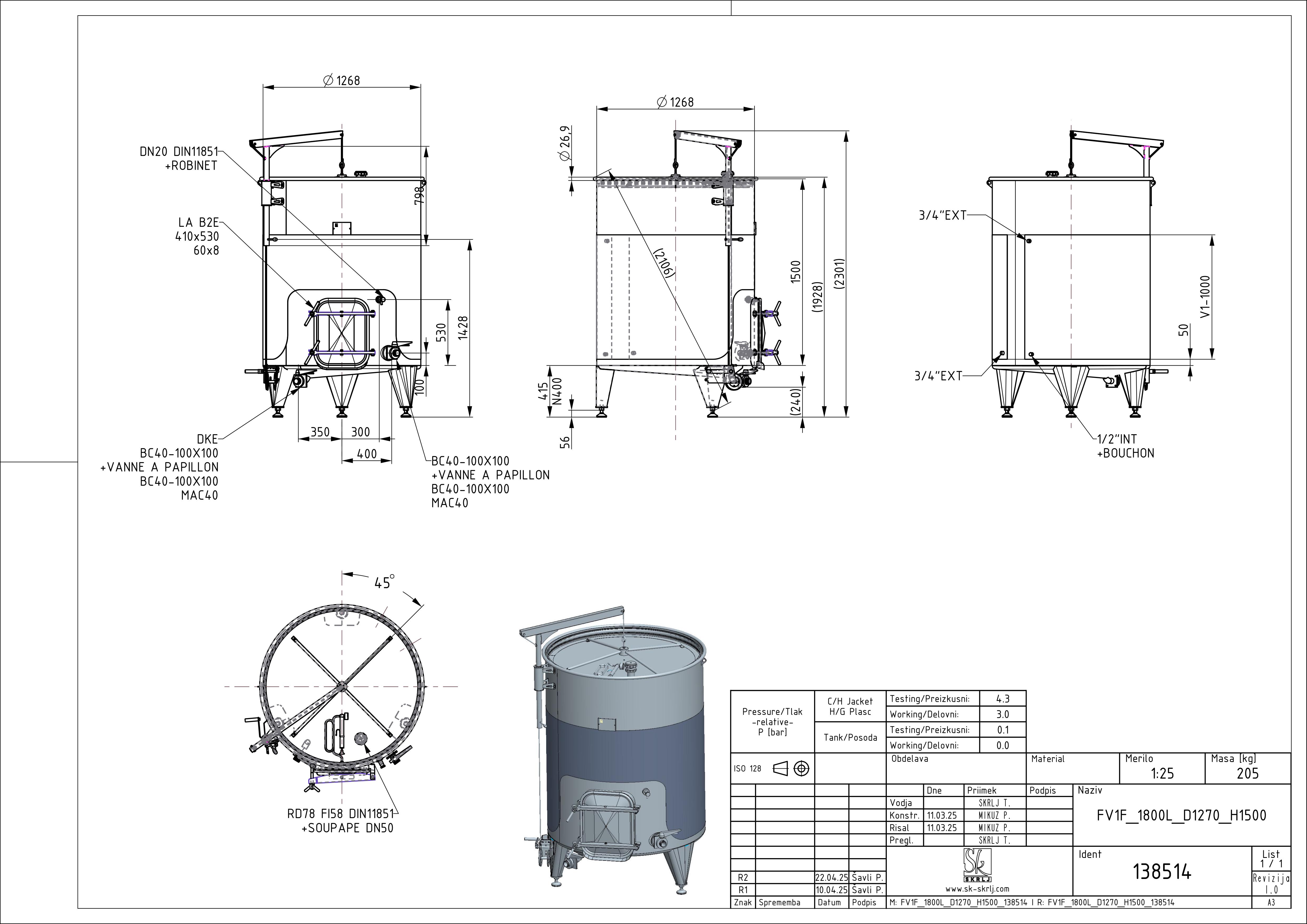 Storage tank with floating lid and double jacket