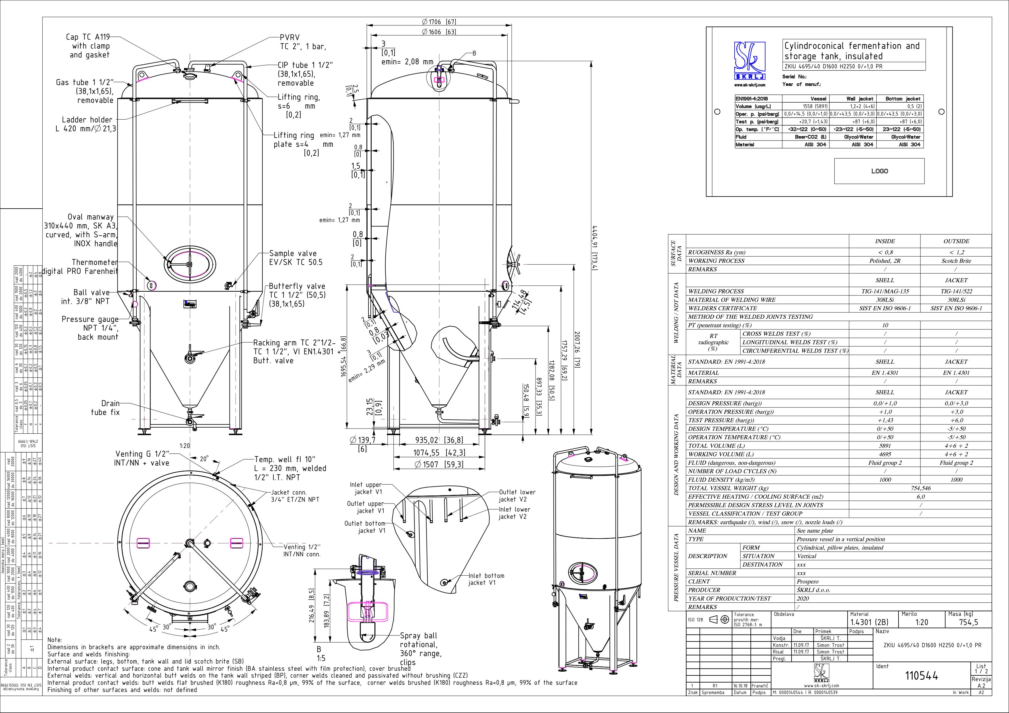 Cylindroconical fermentation and storage tank, insulated