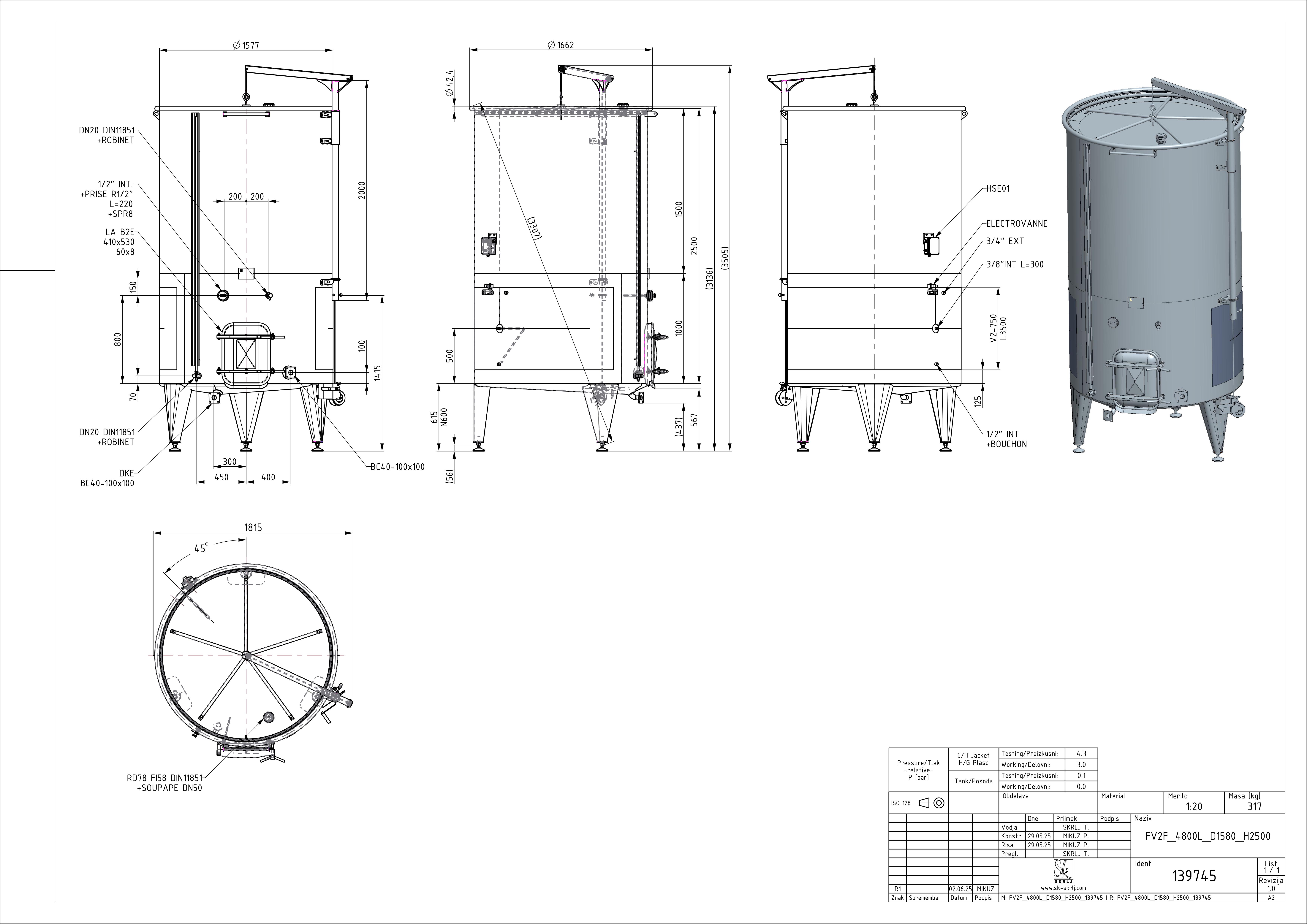 Storage tank with floating lid and double jacket