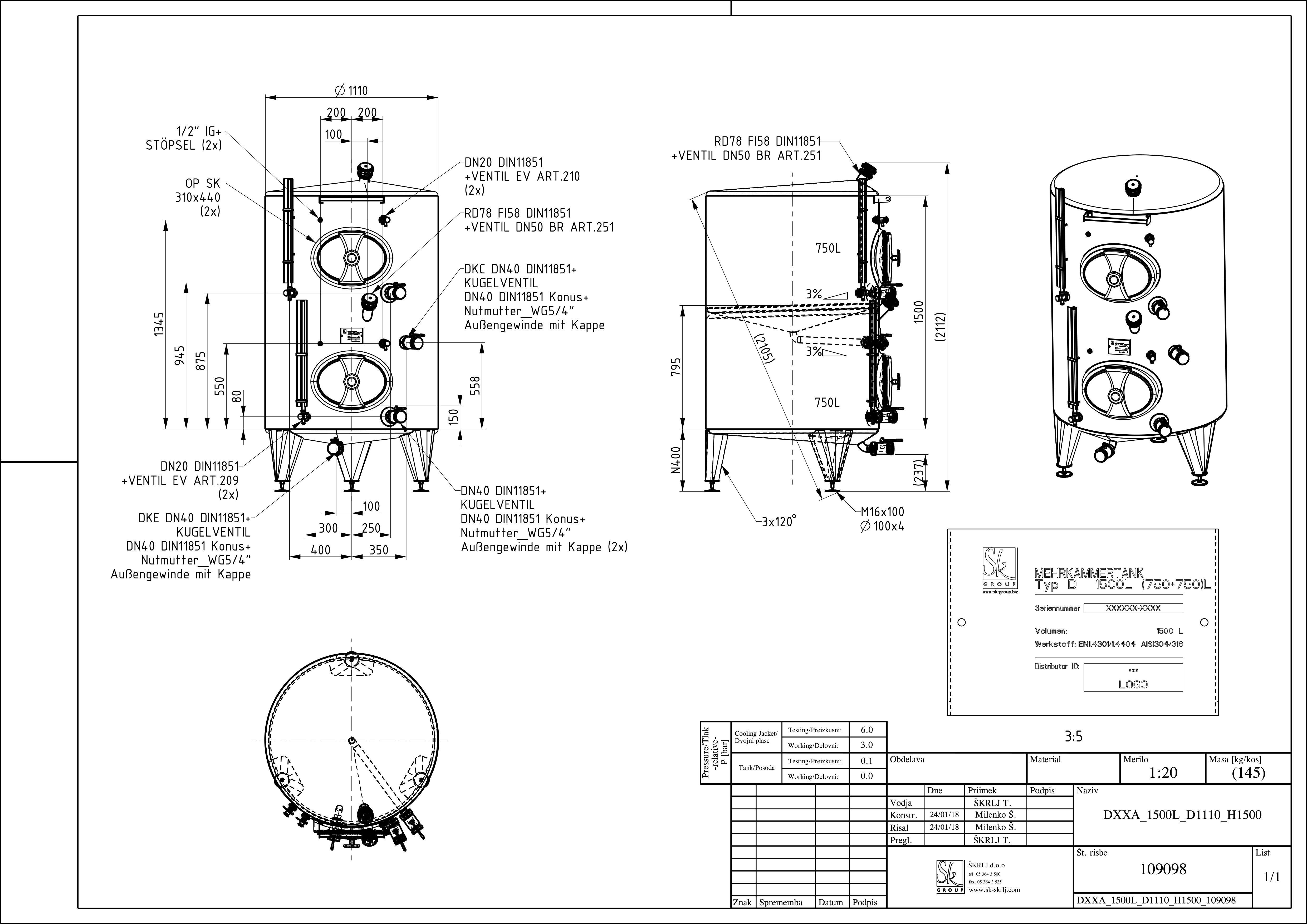 Storage tank with intermediate bottom